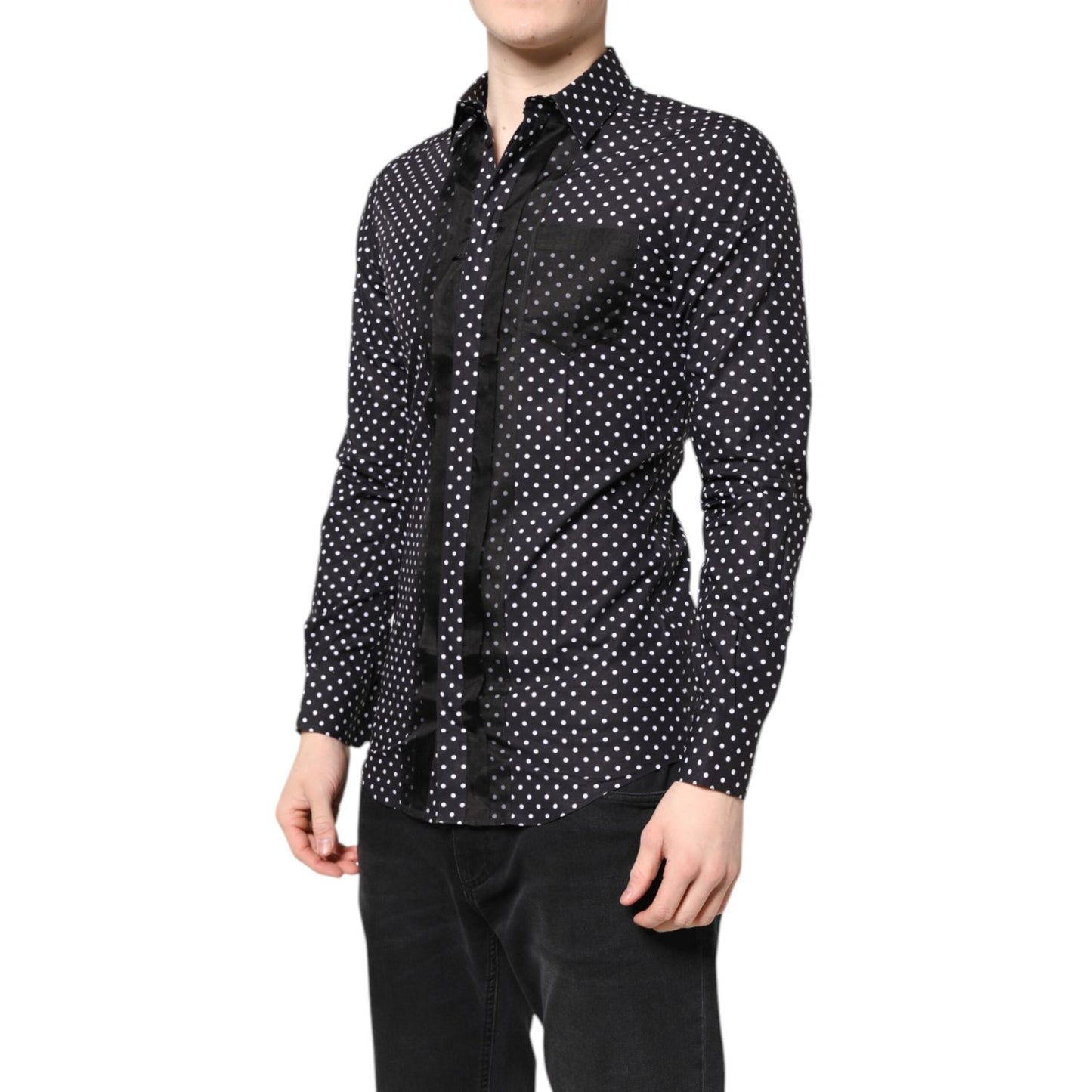 Dolce & Gabbana Black Polka Dot Long Sleeves Gold Formal Shirt TSH87753-38