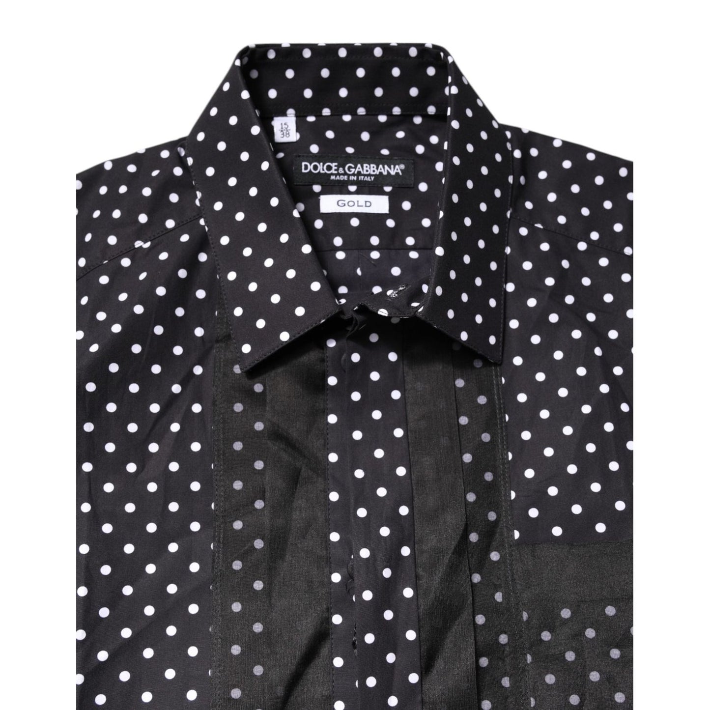 Dolce & Gabbana Black Polka Dot Long Sleeves Gold Formal Shirt TSH87753-38