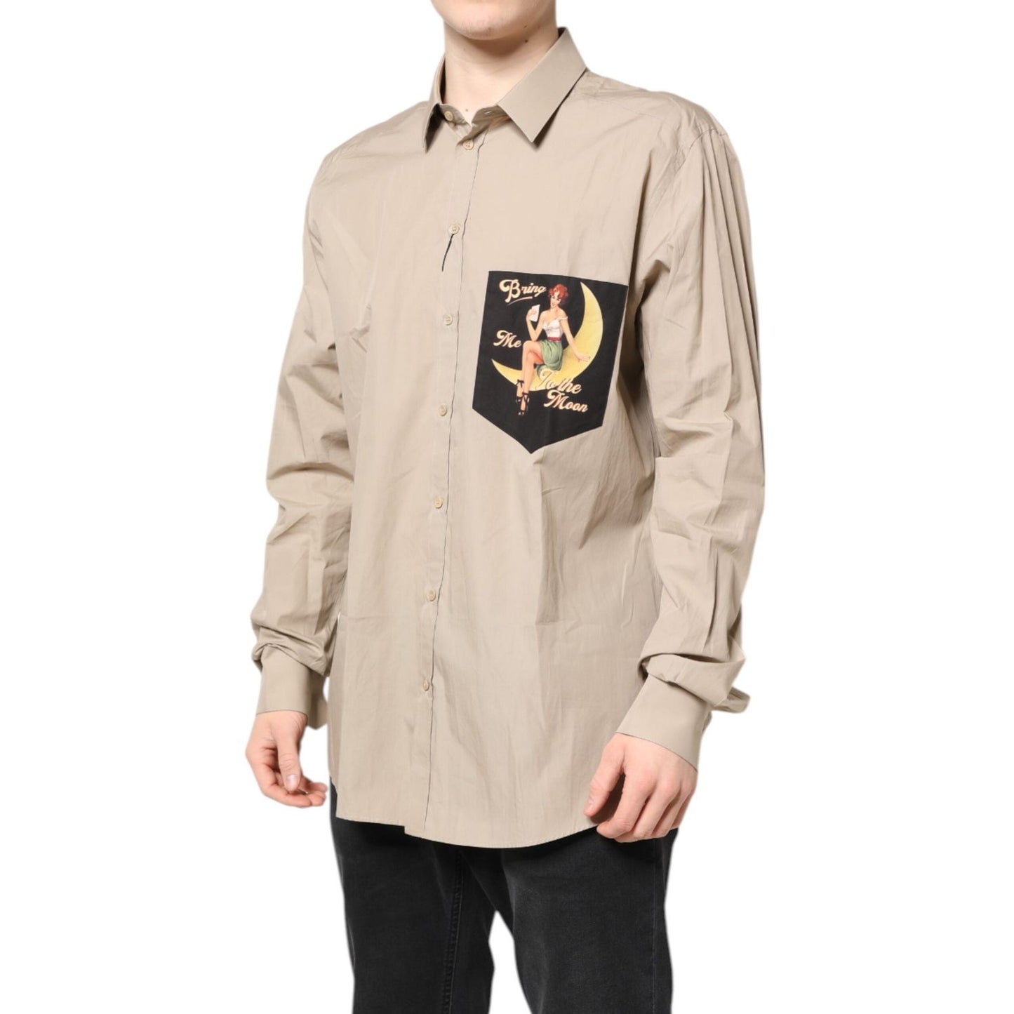 Dolce & Gabbana Beige Pin Up Print MARTINI Men Casual Shirt TSH87807-45