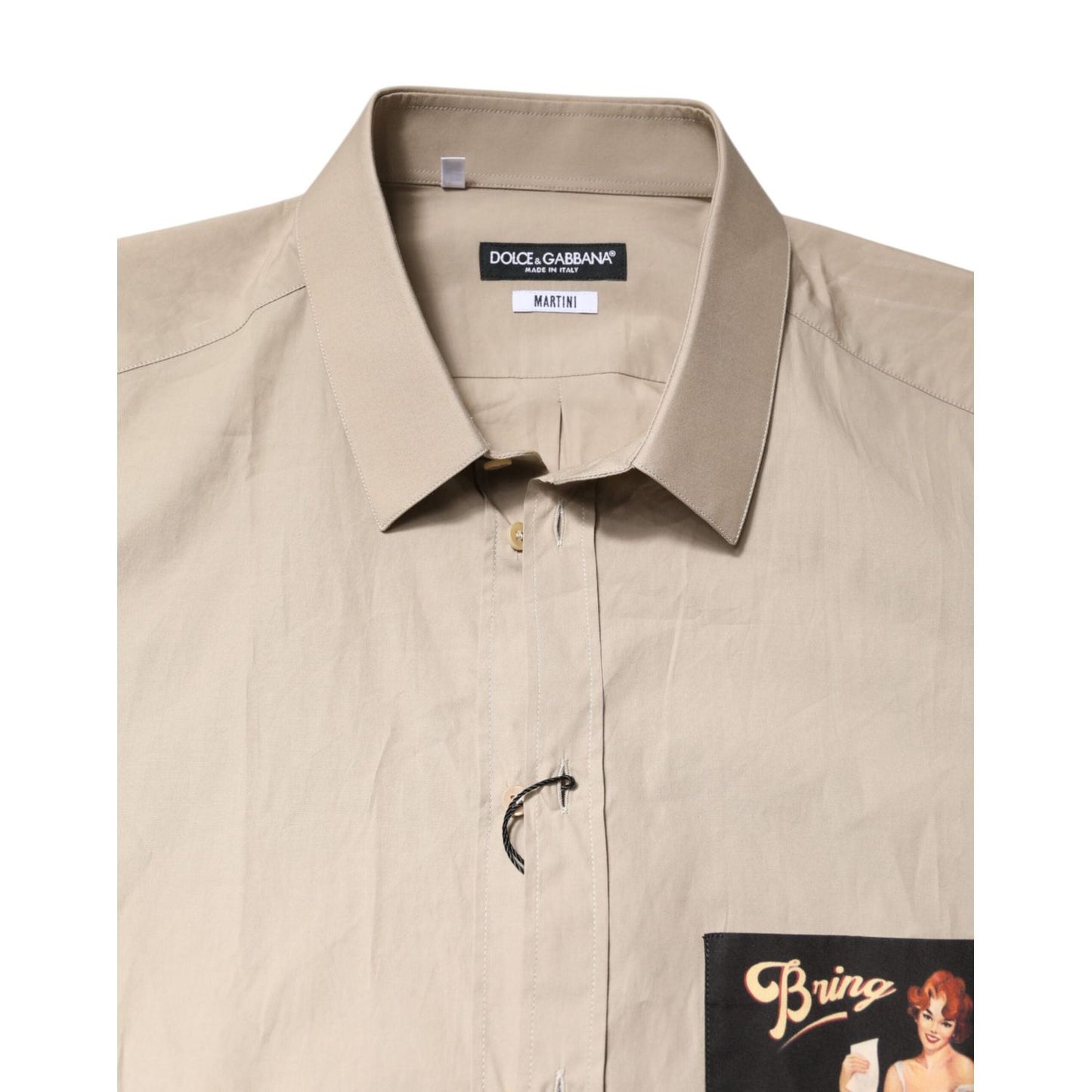 Dolce & Gabbana Beige Pin Up Print MARTINI Men Casual Shirt TSH87807-45
