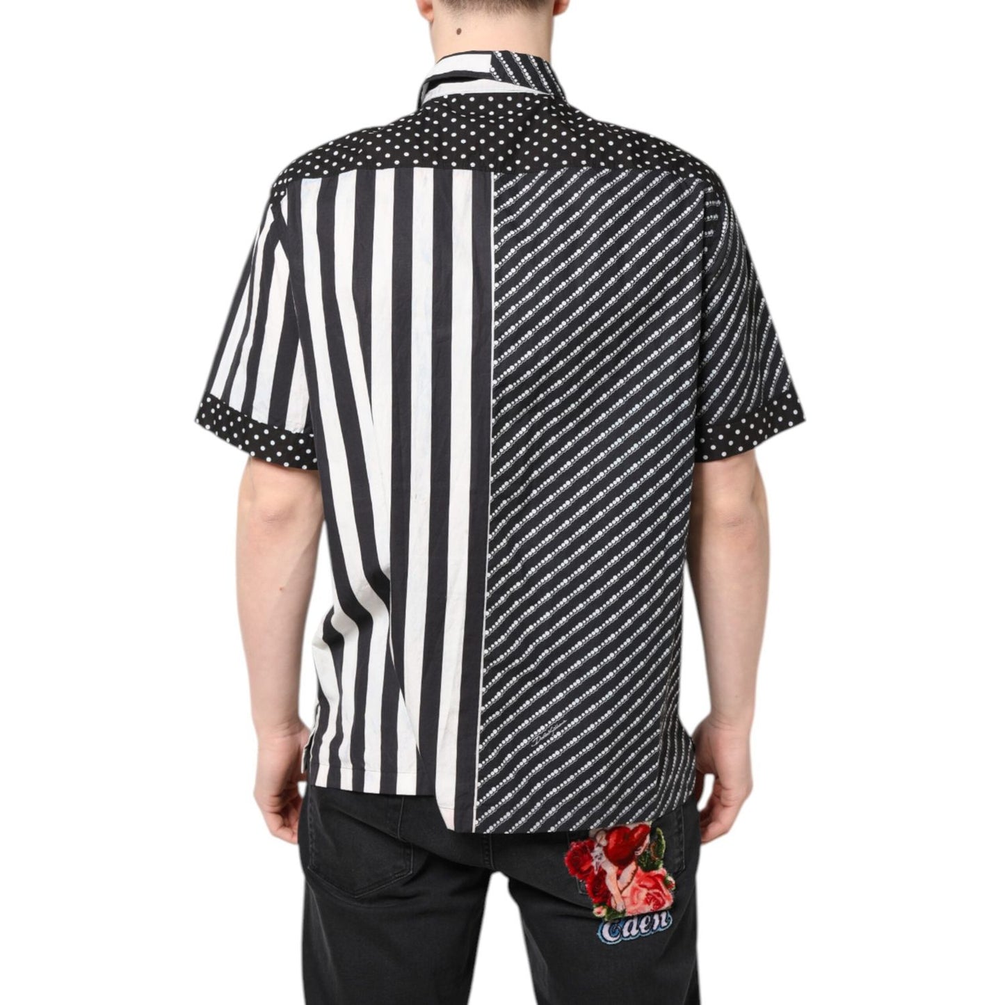 Dolce & Gabbana Black White Stripe Button Down Casual Shirt TSH87836-39