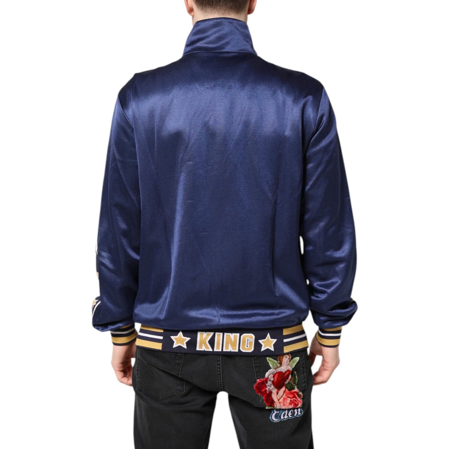 Dolce & Gabbana Blue Nylon Logo Patch Men Bomber Sweater THS90416-52