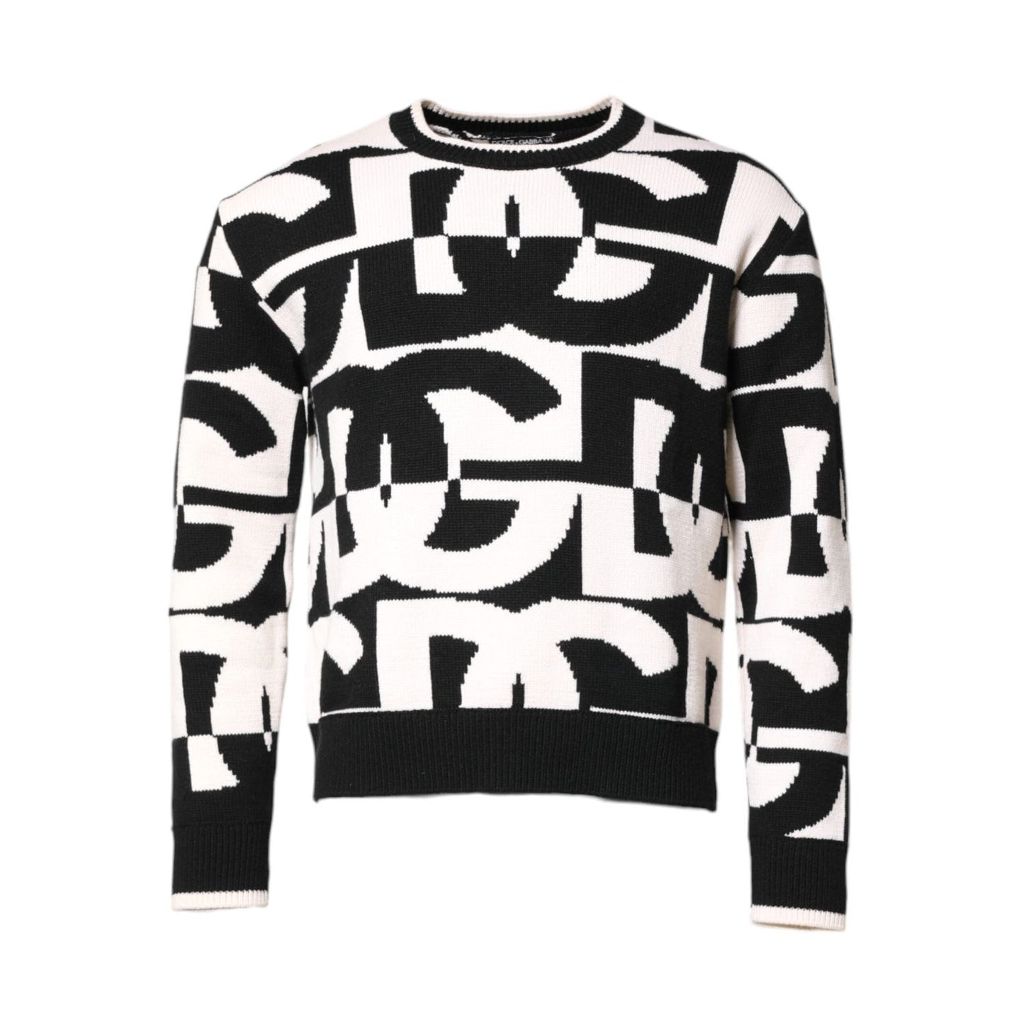 Dolce & Gabbana Black White Knit Logo Print Pullover Sweater TSH90251-48