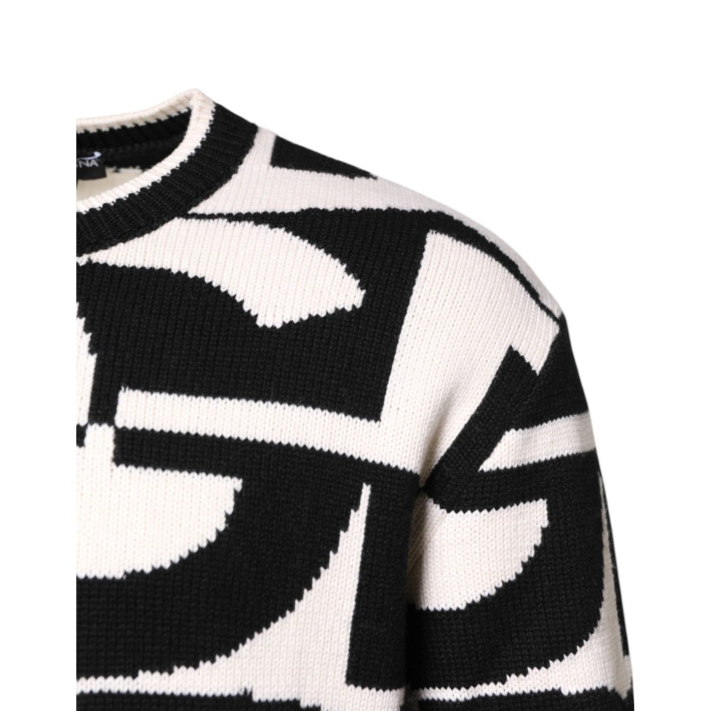 Dolce & Gabbana Black White Knit Logo Print Pullover Sweater TSH90251-48