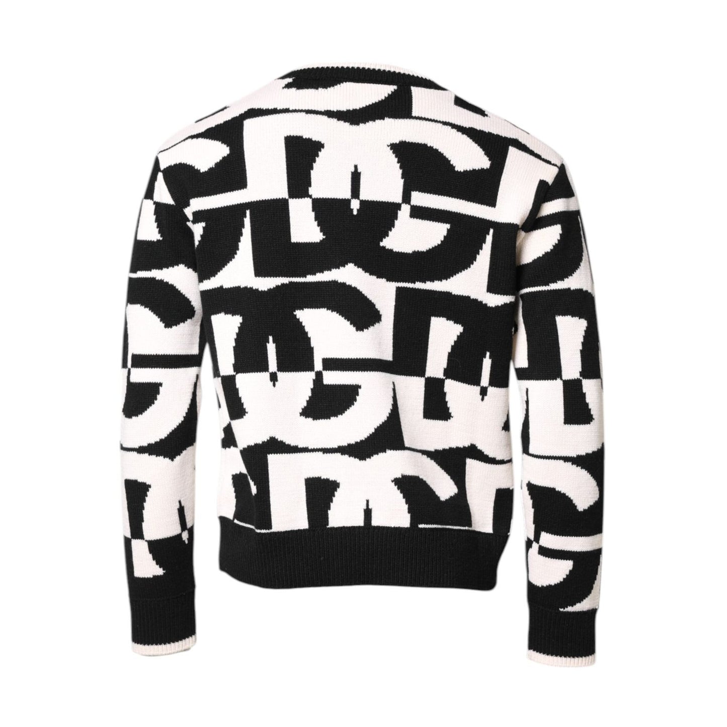 Dolce & Gabbana Black White Knit Logo Print Pullover Sweater TSH90251-48