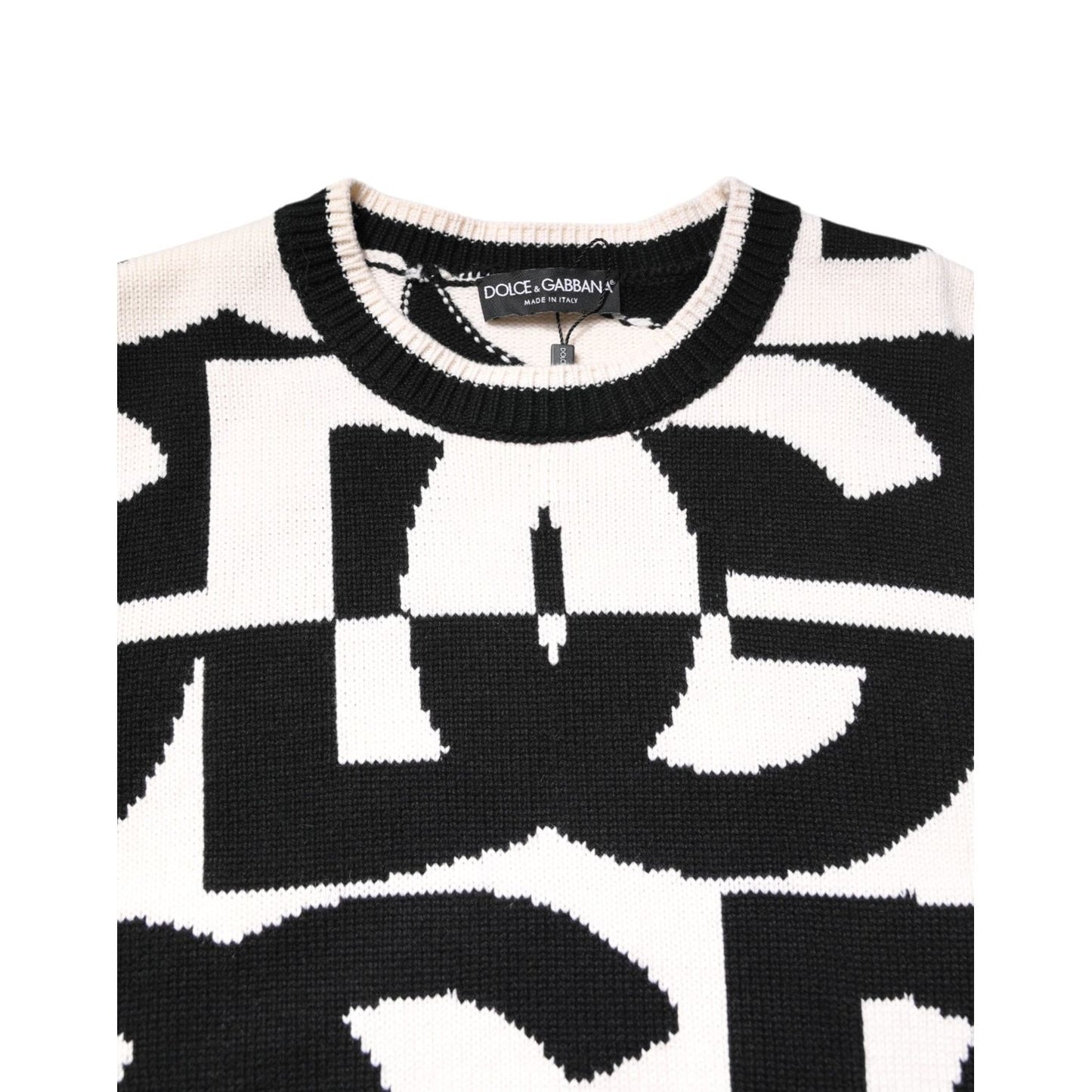 Dolce & Gabbana Black White Knit Logo Print Pullover Sweater TSH90251-48