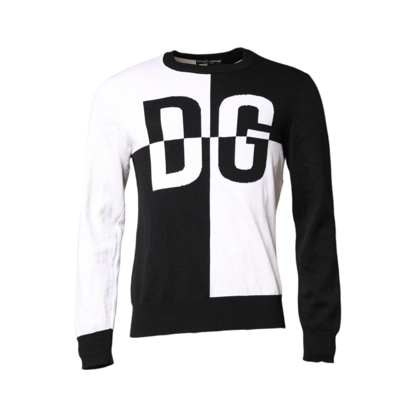 Dolce & Gabbana Black White Knit Logo Print Pullover Sweater TSH90254-48