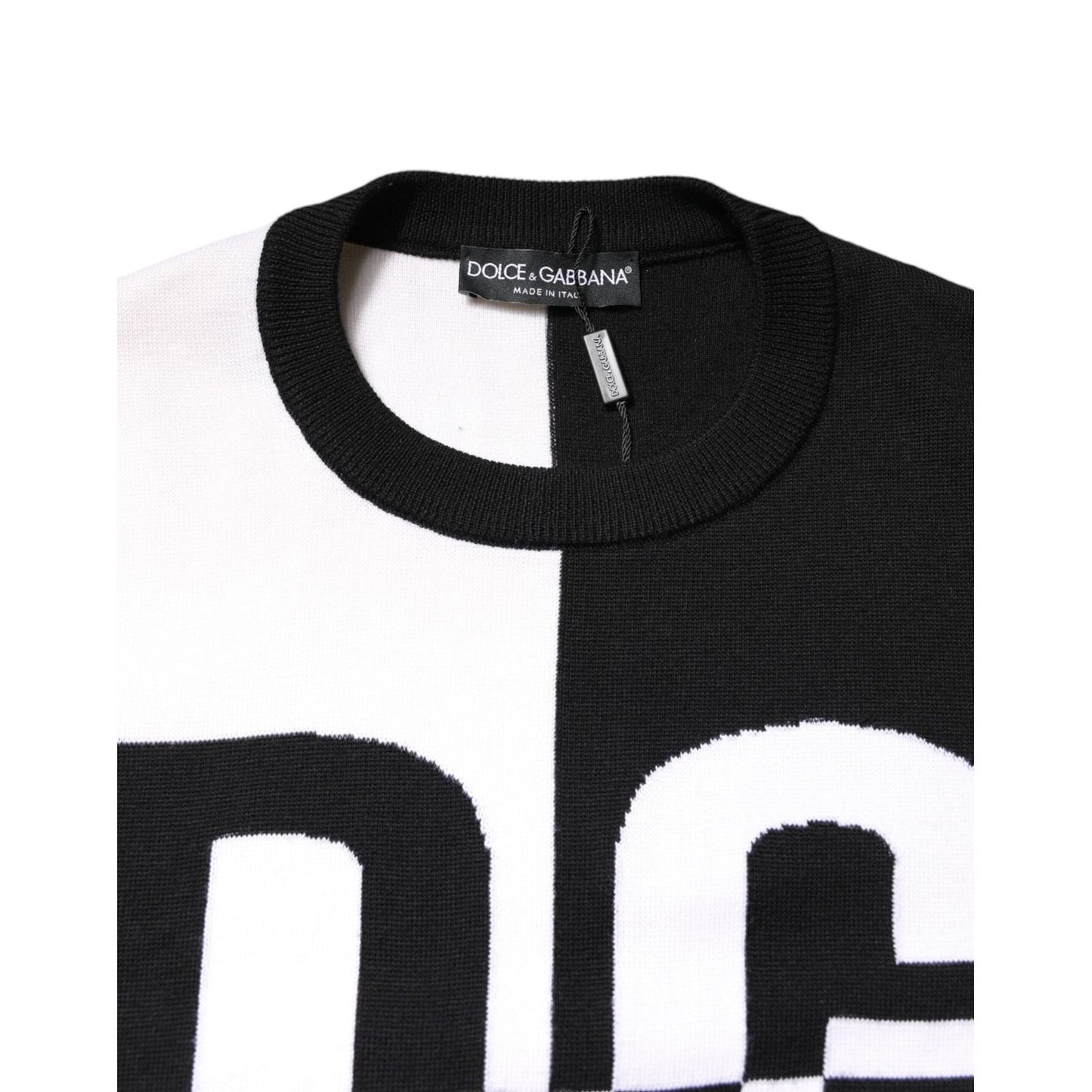 Dolce & Gabbana Black White Knit Logo Print Pullover Sweater TSH90254-48