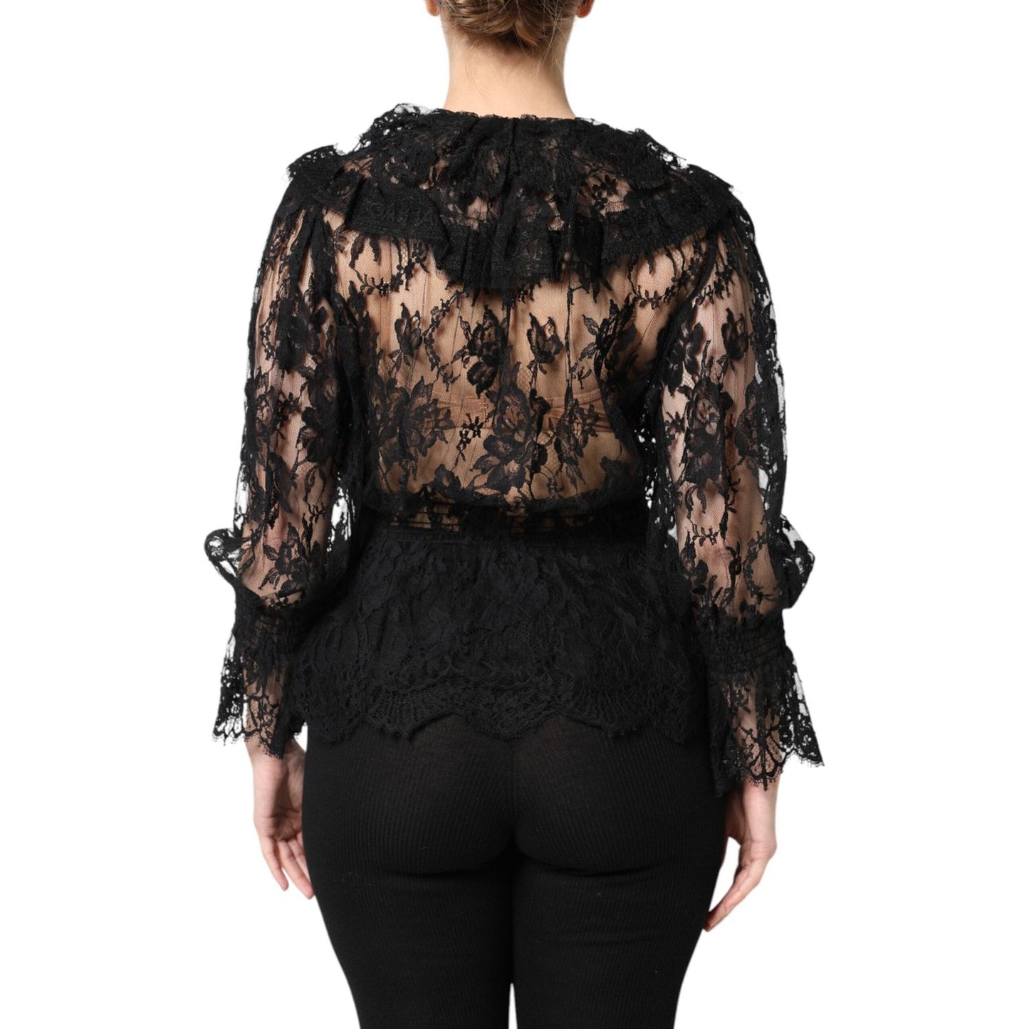 Dolce & Gabbana Black Cotton Floral Lace Women Blouse Top TSH90437-36