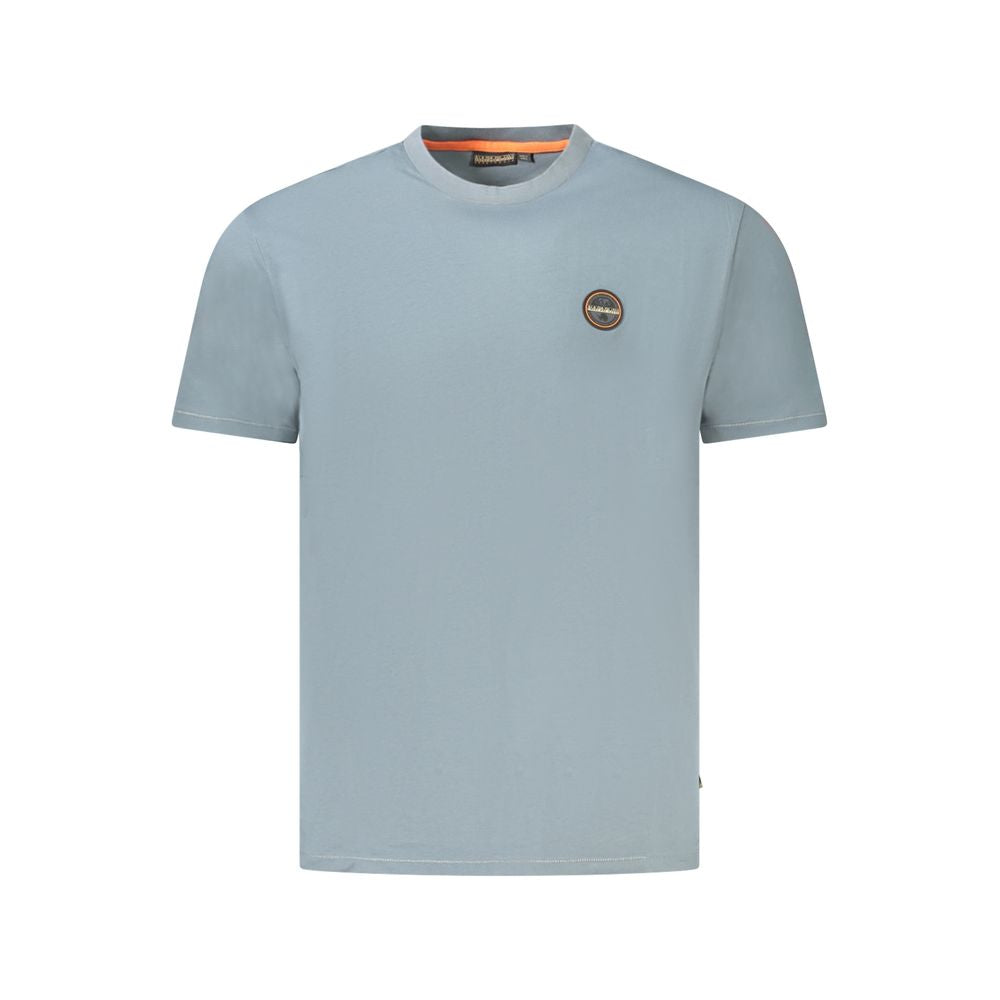 Napapijri gray cotton men's t-shirt with crew neck and logo, made from organic cotton for comfort and style.