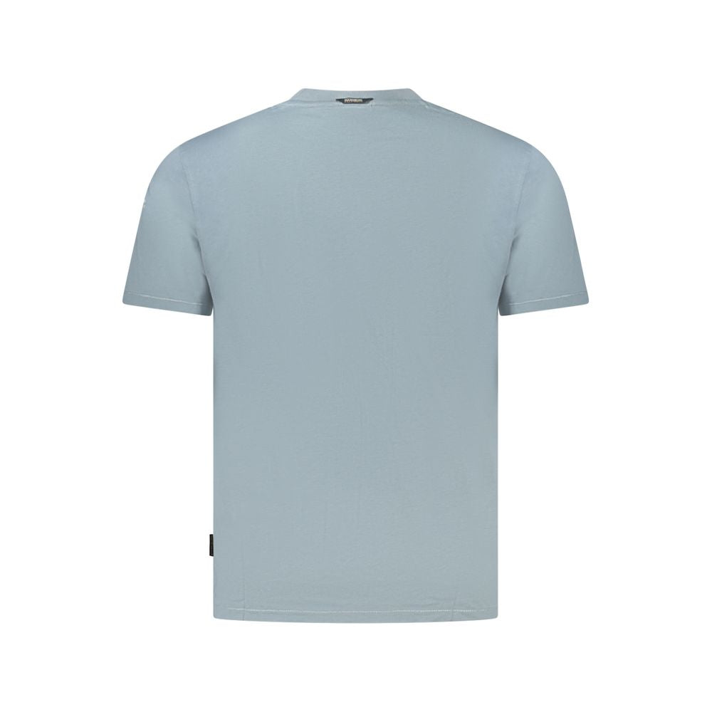 Back view of Napapijri gray cotton men's t-shirt with short sleeves and crew neck, showcasing minimalist design and sustainable fabric.