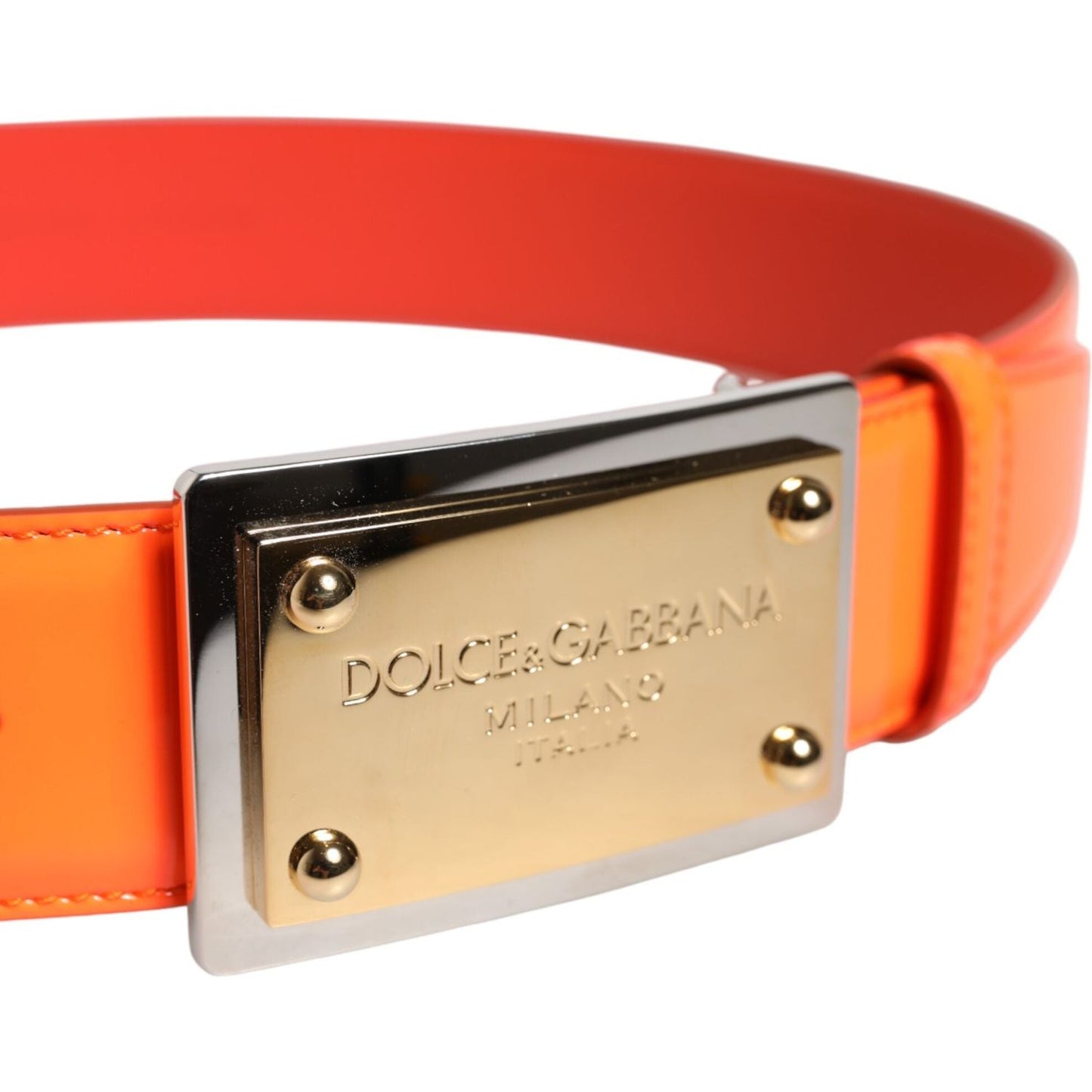Dolce & Gabbana Orange Gold Tone Metal Logo Buckle Belt BEL9420-85