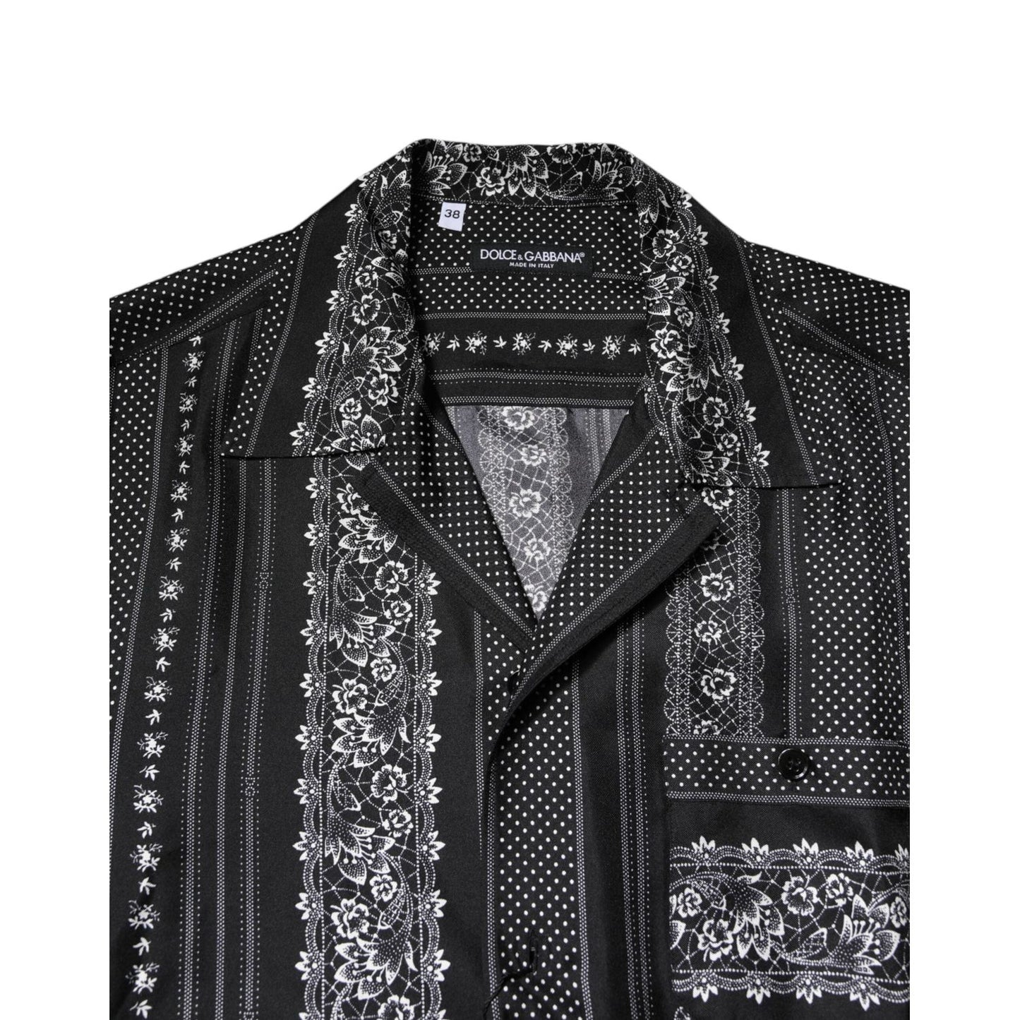 Dolce & Gabbana Black Silk Floral Print Short Sleeves Shirt TSH90450-37