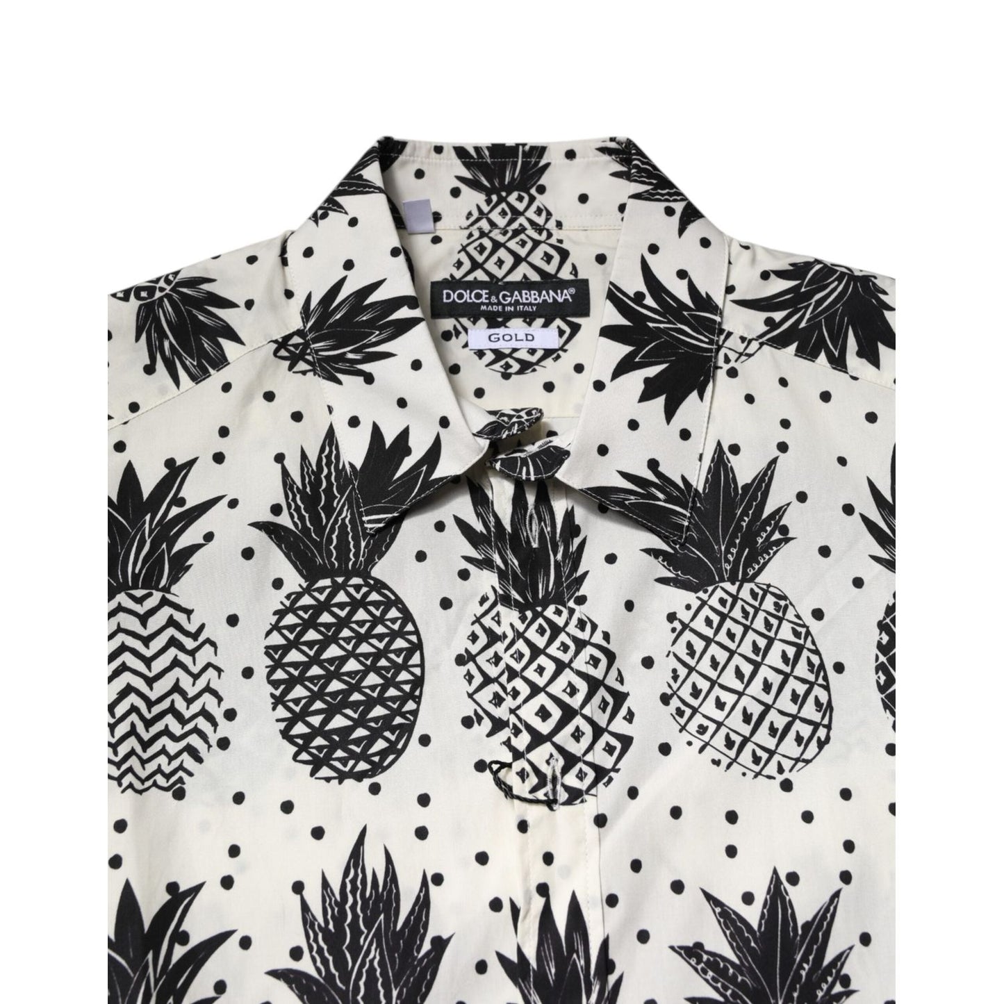 Dolce & Gabbana White Pineapple Print Long Sleeve GOLD Shirt TSH90452-37