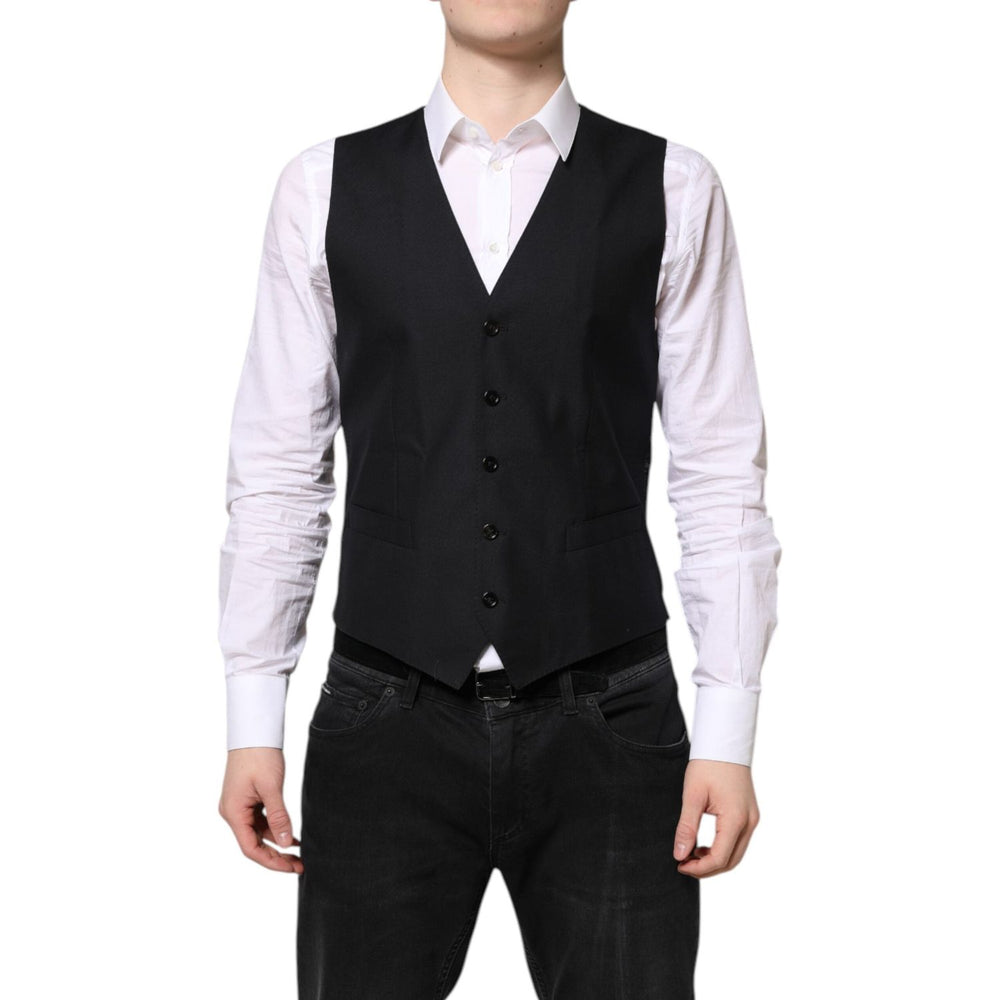 Dolce & Gabbana Black Wool Waistcoat Dress Formal Vest TSH878450-48