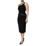Dolce & Gabbana Black Viscose One Shoulder Zipper Sheath Dress