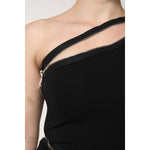 Dolce & Gabbana Black Viscose One Shoulder Zipper Sheath Dress