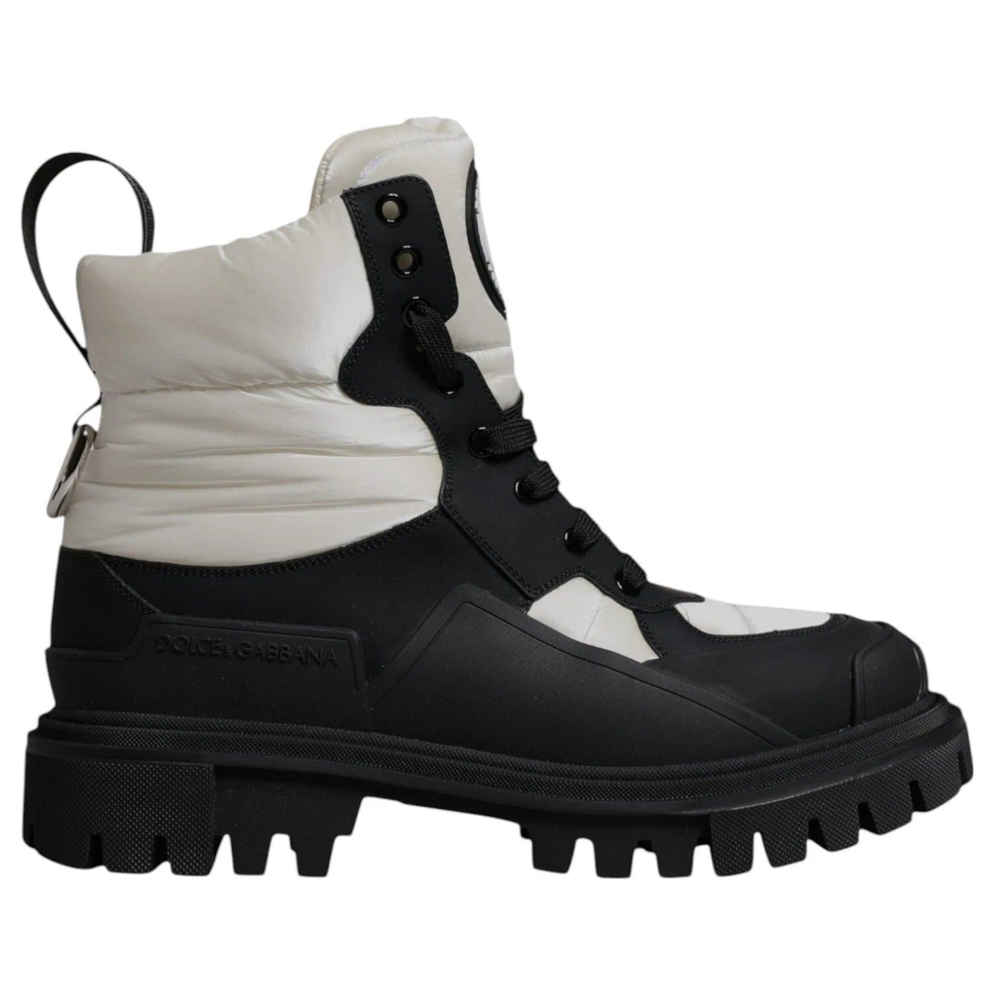 Dolce & Gabbana Black White Padded Mid Calf Lace Up Boots Shoes LA12537#1-38.5