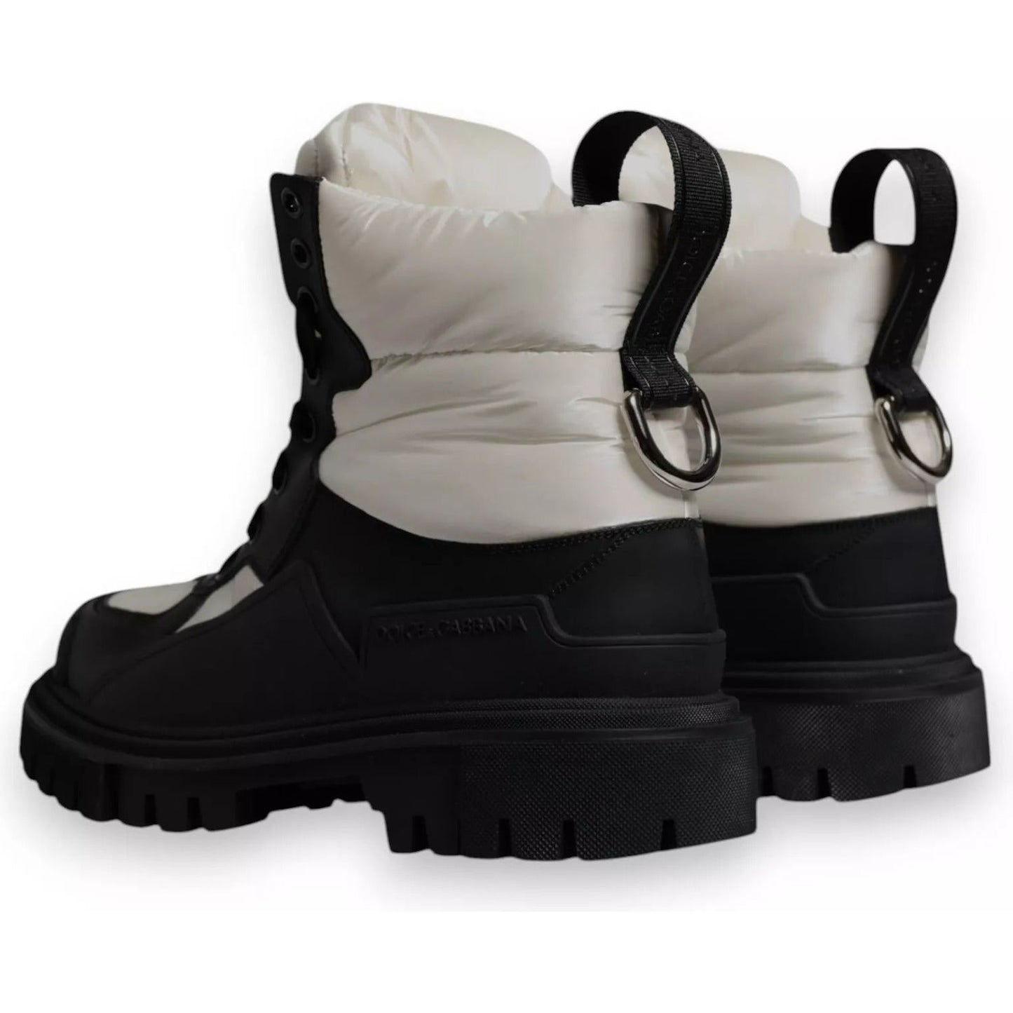 Dolce & Gabbana Black White Padded Mid Calf Lace Up Boots Shoes LA12537#1-38.5