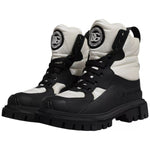 Dolce & Gabbana Black White Padded Mid Calf Lace Up Boots Shoes LA12537#1-38.5