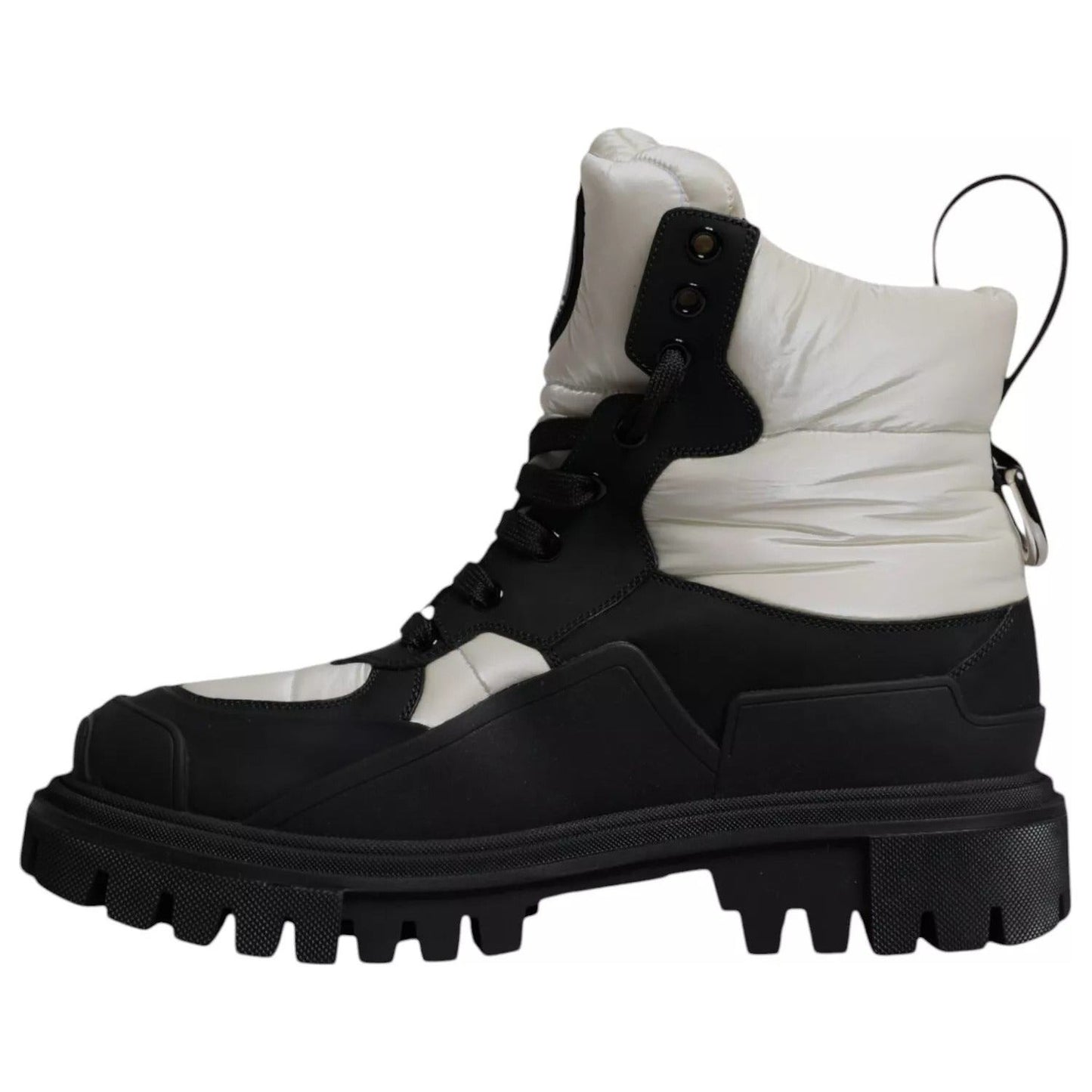 Dolce & Gabbana Black White Padded Mid Calf Lace Up Boots Shoes LA12537#1-38.5