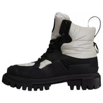 Dolce & Gabbana Black White Padded Mid Calf Lace Up Boots Shoes LA12537#1-38.5