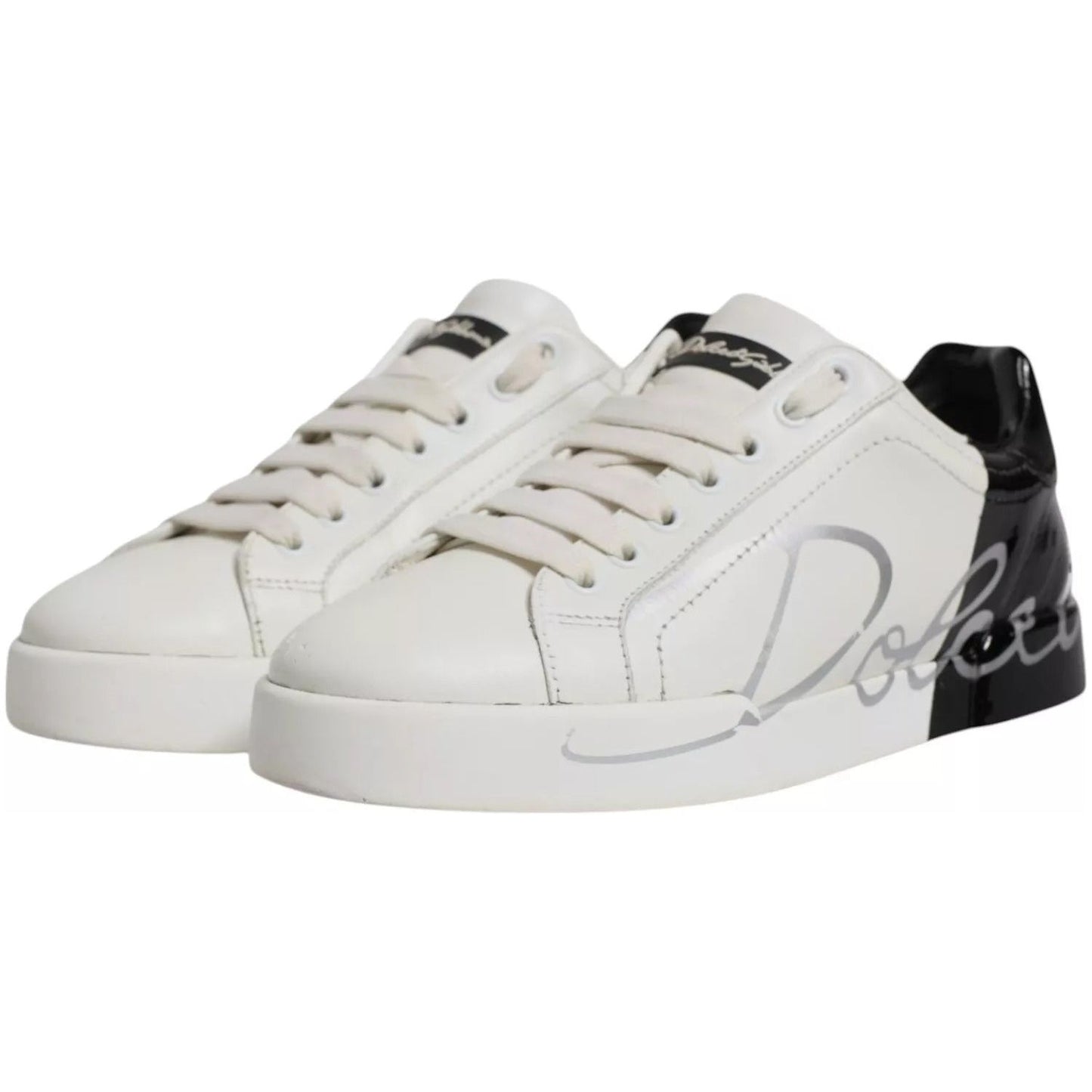 Dolce & Gabbana White Black Logo Portofino Men Sneaker Shoe LA7539#6-37.5