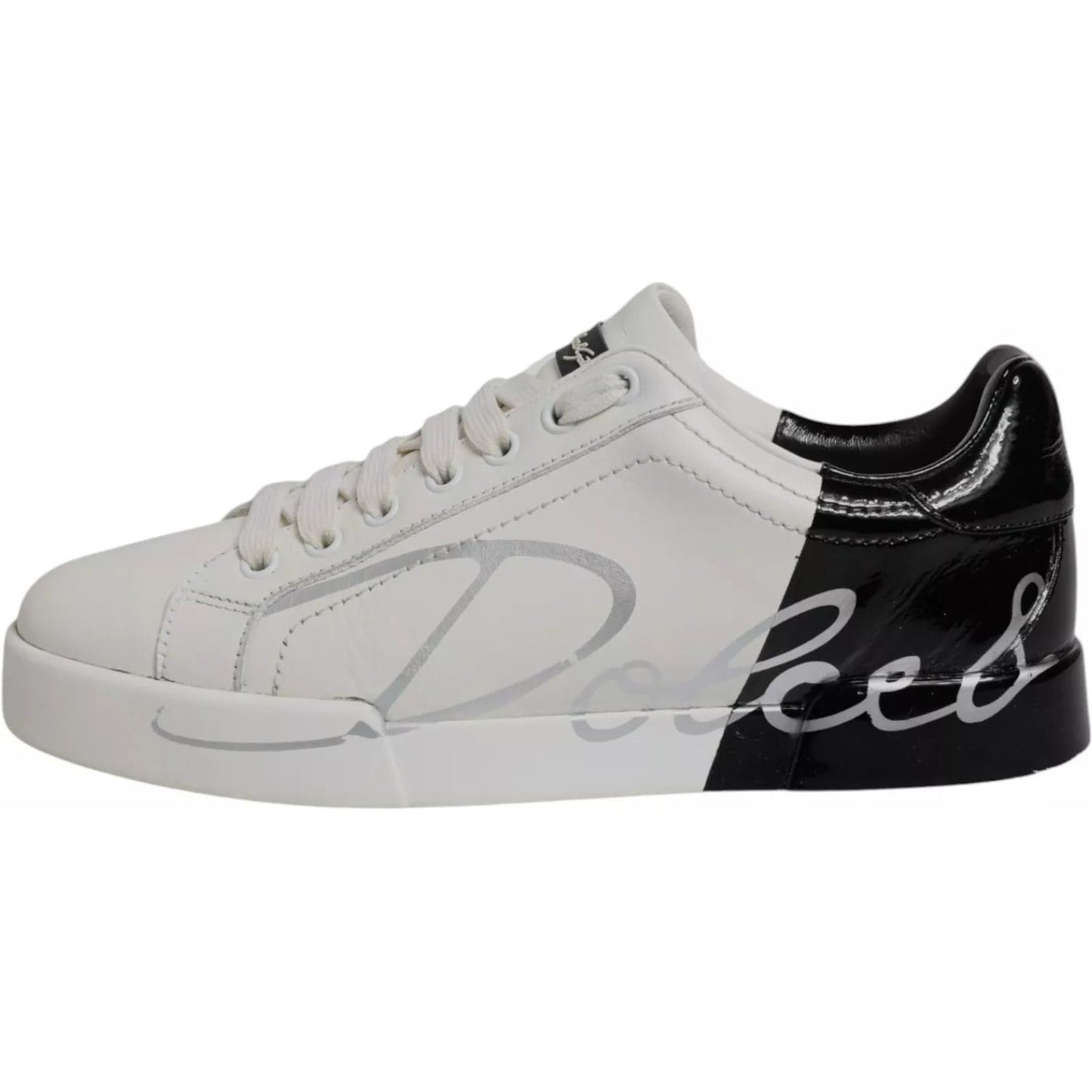 Dolce & Gabbana White Black Logo Portofino Men Sneaker Shoe LA7539#6-37.5
