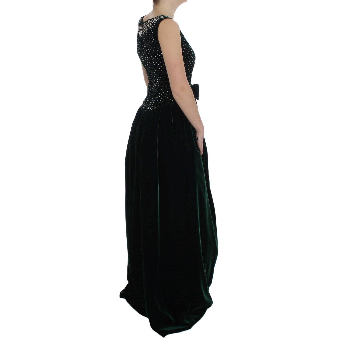 Dolce & Gabbana Green Velvet Crystal Long Maxi Dress NOC10094-1