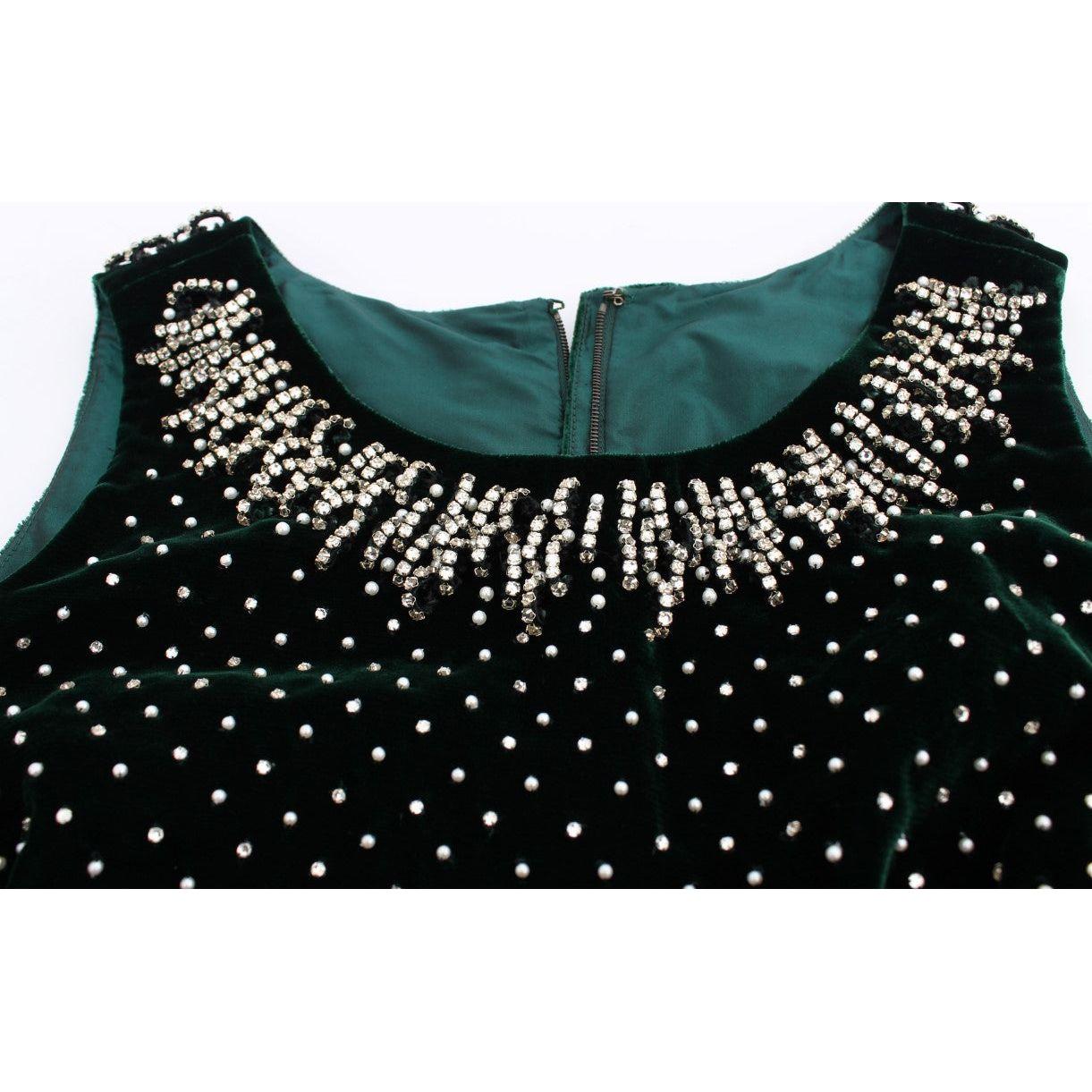 Dolce & Gabbana Green Velvet Crystal Long Maxi Dress NOC10094-1