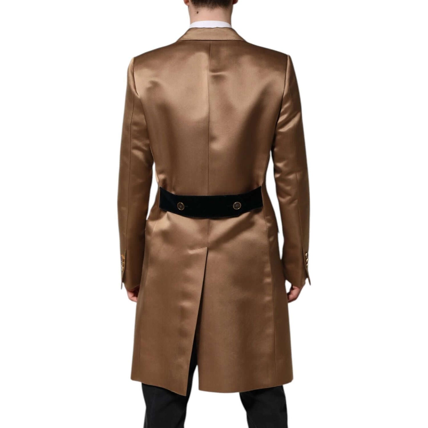 Dolce & Gabbana Brown Silk Single Breasted Trench Coat Jacket KOS2317-48