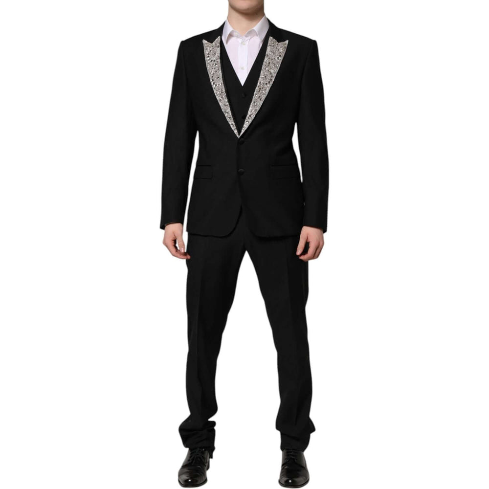 Dolce & Gabbana Black MARTINI Crystal Embellished 3 Pc Suit KOS2324-50