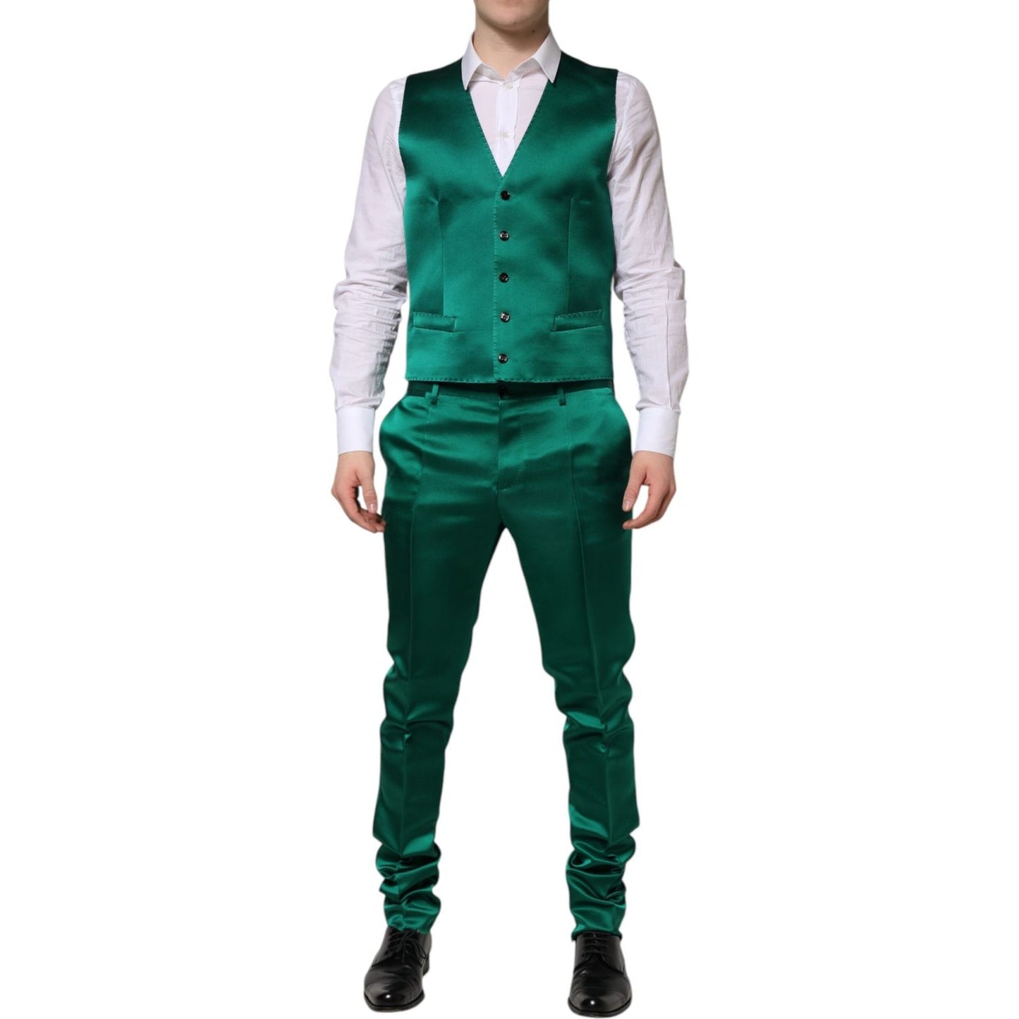 Dolce & Gabbana Green Silk 3 Piece Single Breasted Suit KOS2330-50