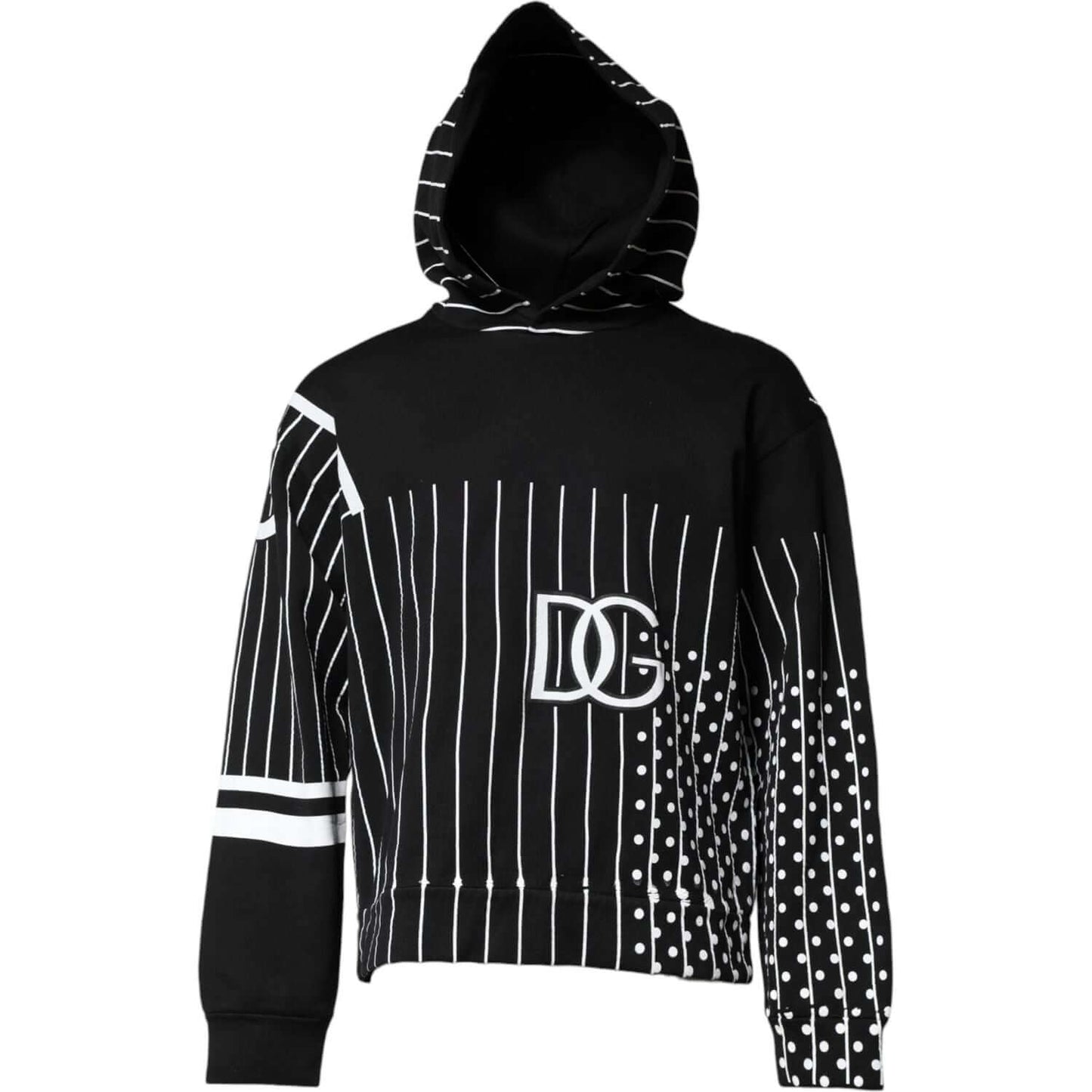 Dolce & Gabbana Black White Stripe Hooded Sweatshirt Sweater TSH90580-50