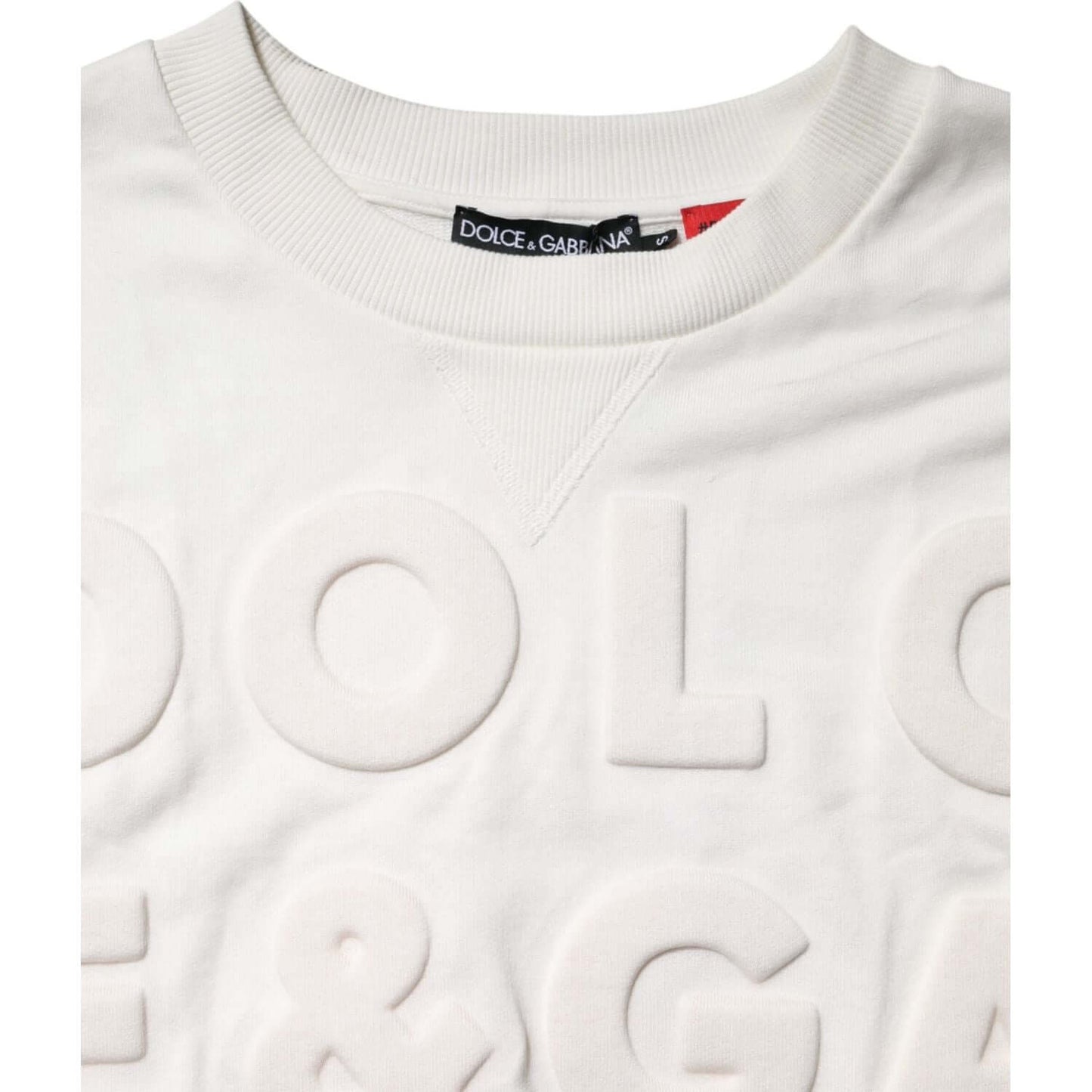 Dolce & Gabbana White Embossed Logo Cotton Crew Neck Sweater TSH90590-44