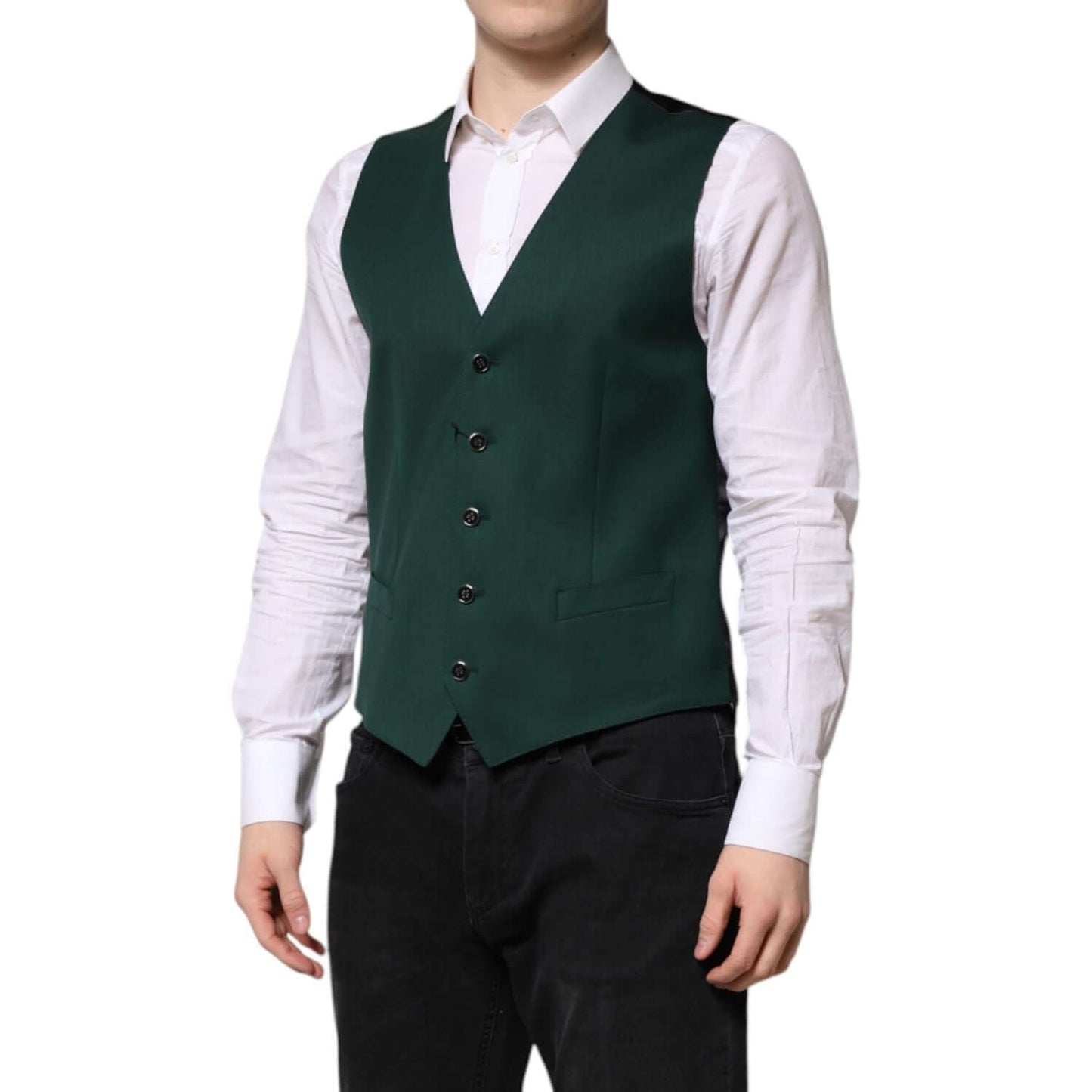 Dolce & Gabbana Green Wool Dress Formal Men Waistcoat Vest TSH90457-48