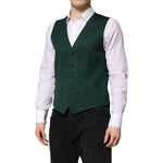 Dolce & Gabbana Green Wool Dress Formal Men Waistcoat Vest TSH90457-48