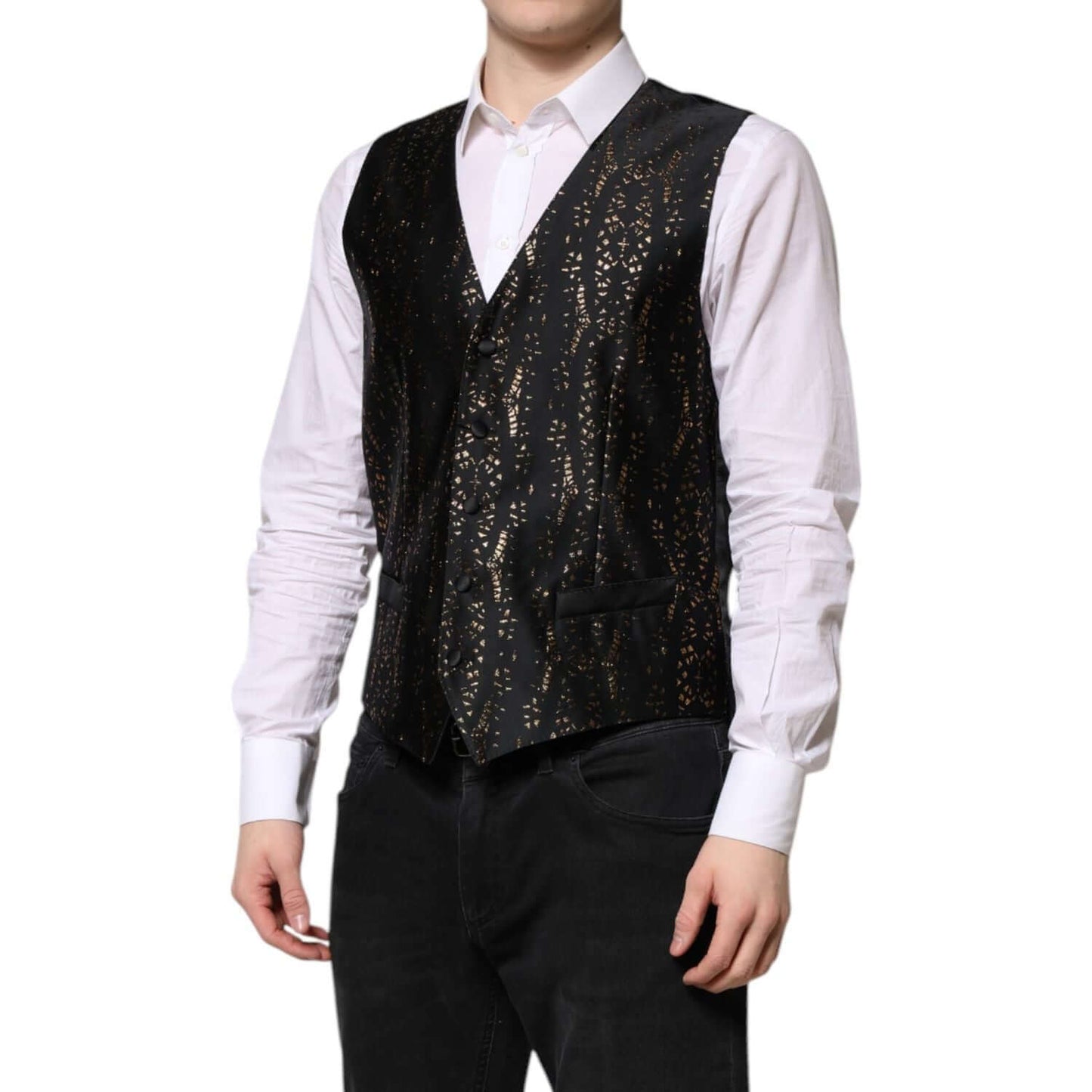 Dolce & Gabbana Black Lurex Dress Formal Men Waistcoat Vest TSH90458-50