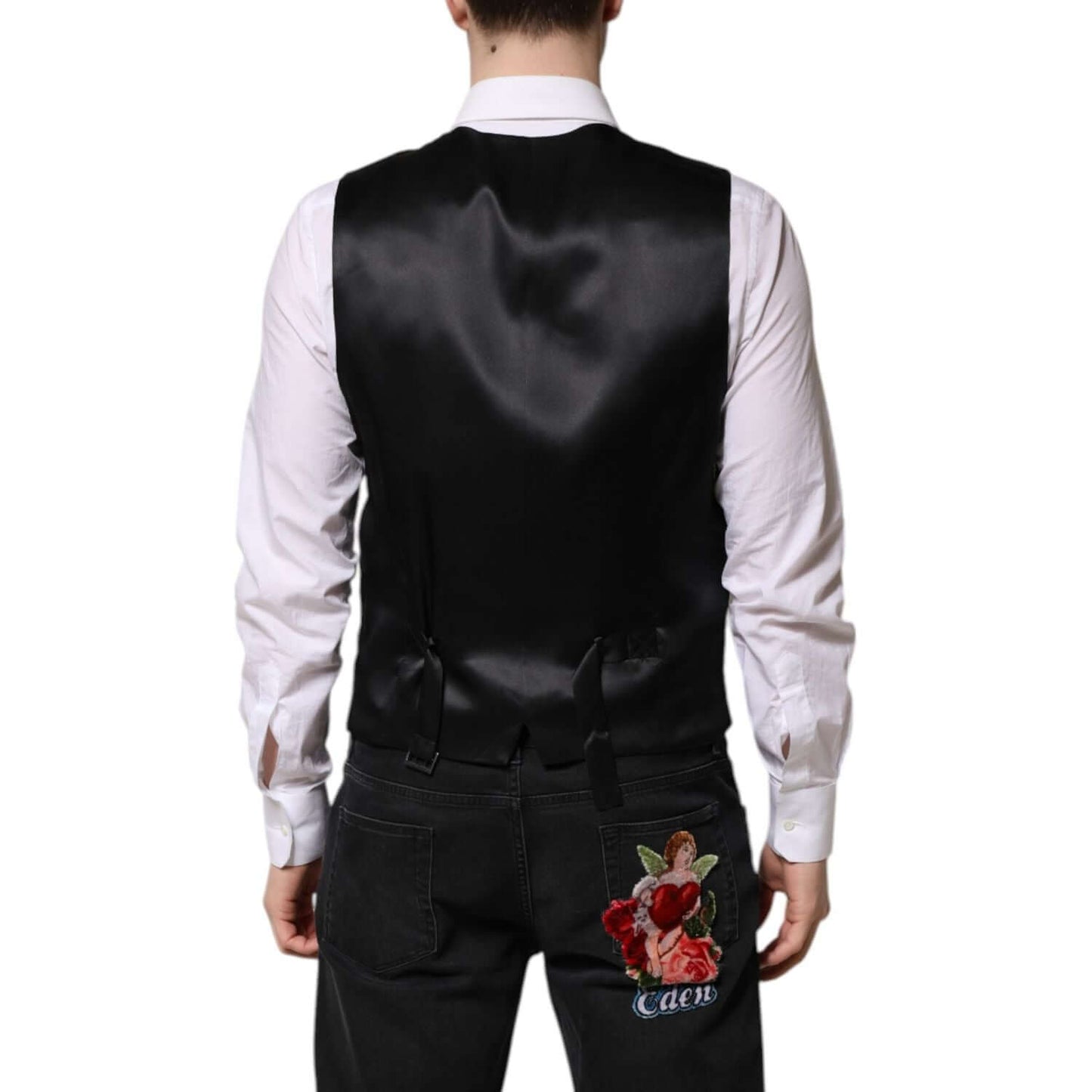 Dolce & Gabbana Black Lurex Dress Formal Men Waistcoat Vest TSH90458-50