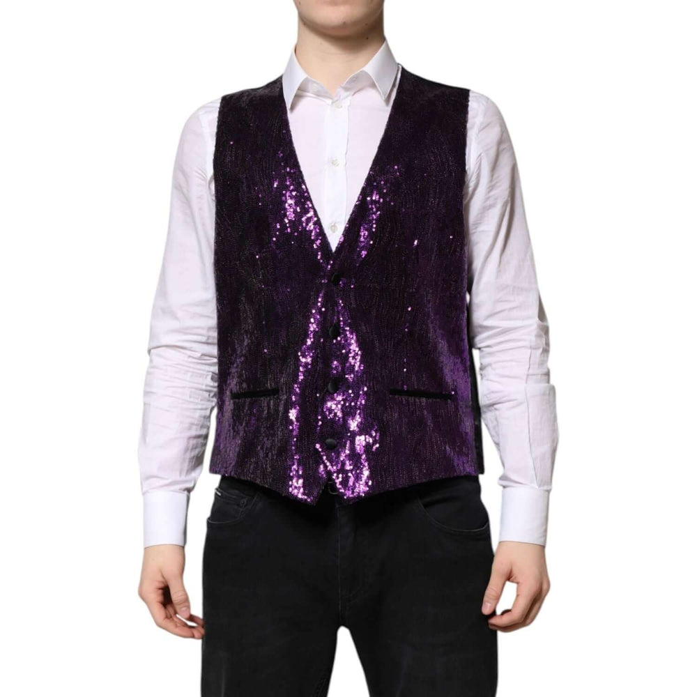 Dolce & Gabbana Purple Sequined Dress Formal Waistcoat Vest TSH90473-48