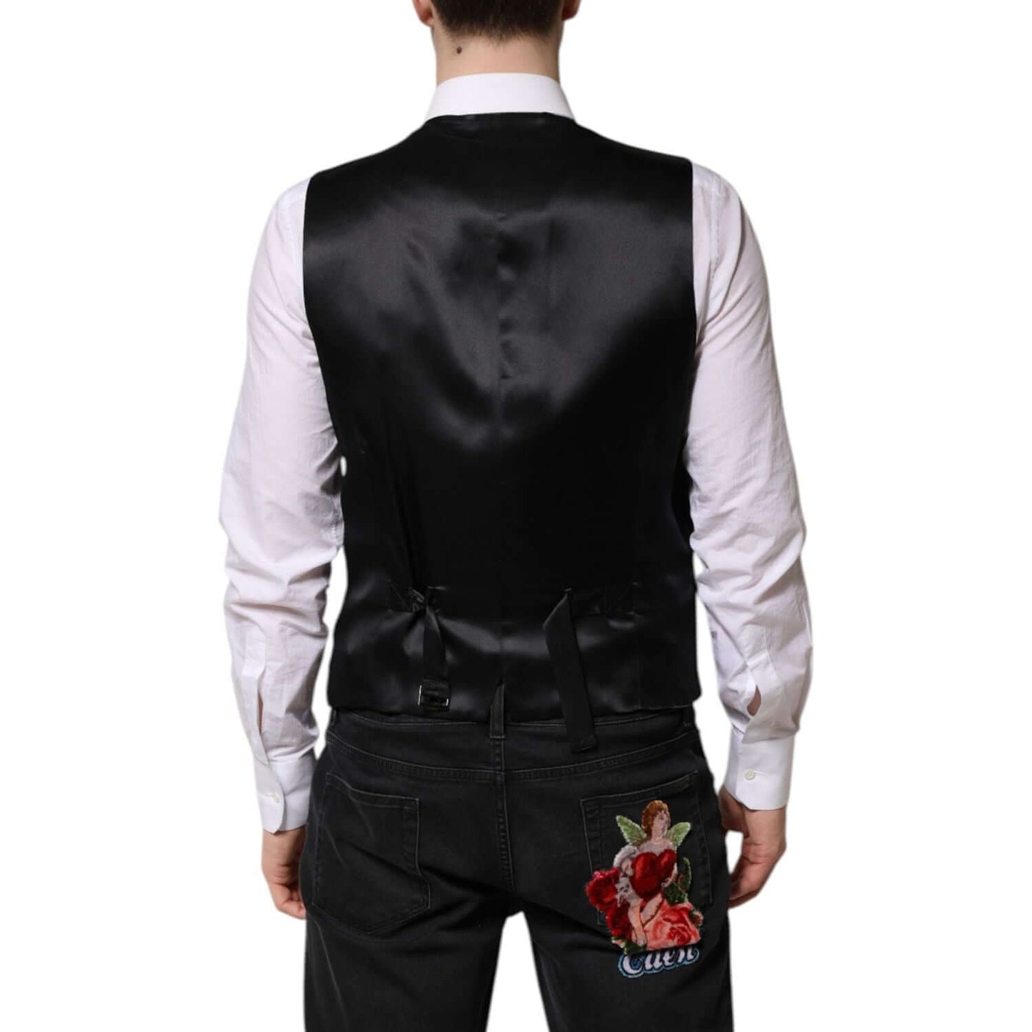 Dolce & Gabbana Black Wool Dress Formal Men Waistcoat Vest TSH90475-48
