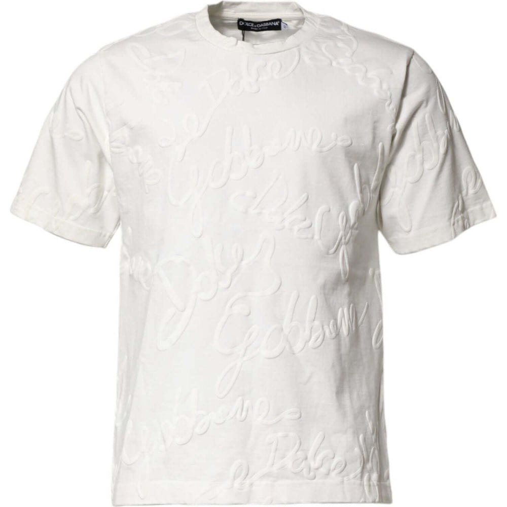 Dolce & Gabbana White Cotton Logo Embossed Crew Neck T-shirt TSH90502-48