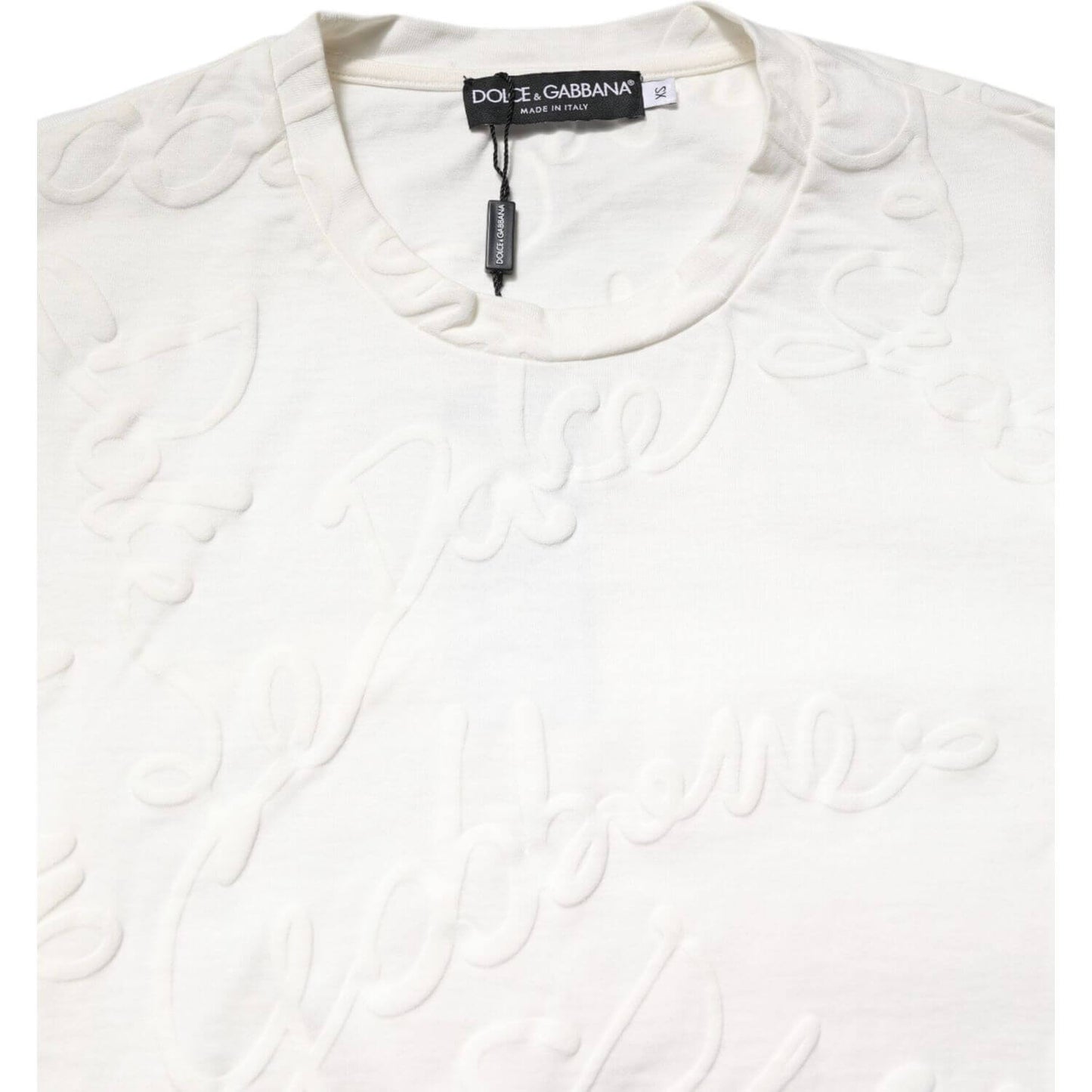 Dolce & Gabbana White Cotton Logo Embossed Crew Neck T-shirt TSH90502-48