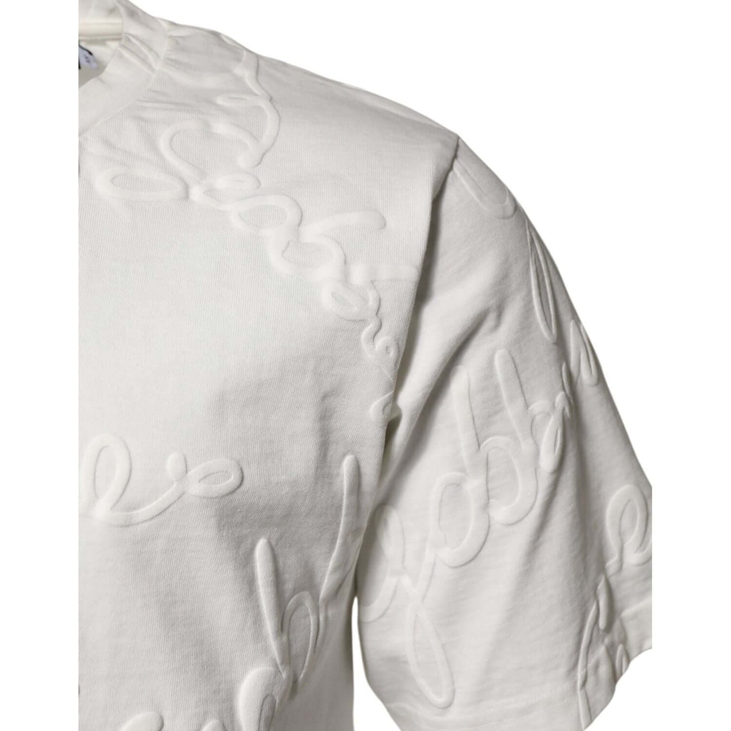 Dolce & Gabbana White Cotton Logo Embossed Crew Neck T-shirt TSH90503-44