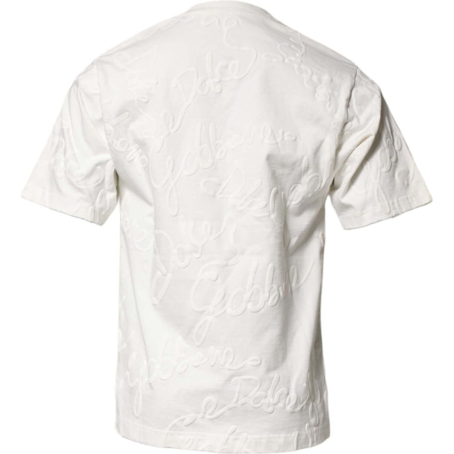 Dolce & Gabbana White Cotton Logo Embossed Crew Neck T-shirt TSH90503-44
