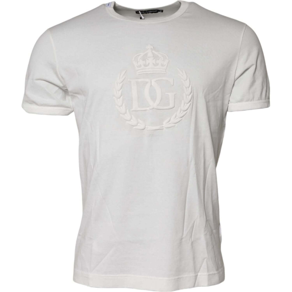 Dolce & Gabbana White Cotton DG Crown Embossed T-shirt TSH90617-48