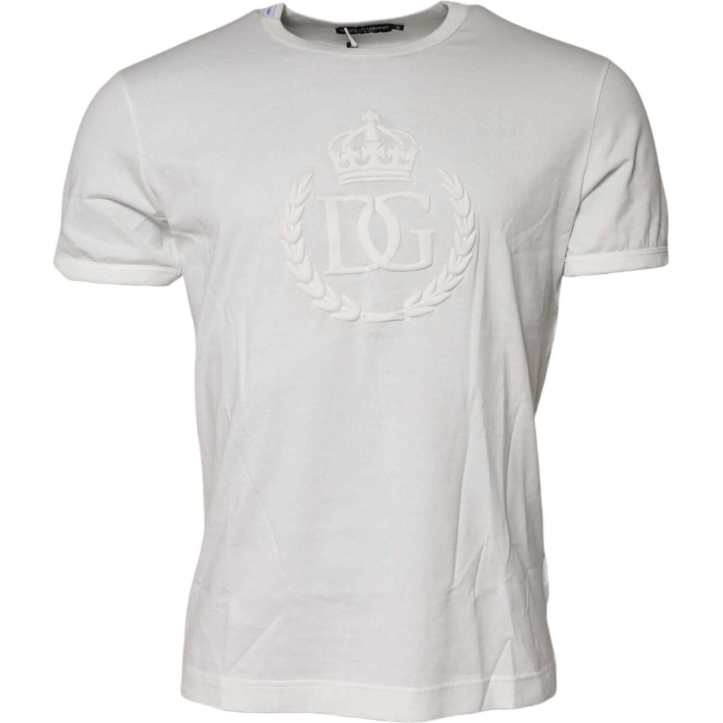 Dolce & Gabbana White Cotton DG Crown Embossed T-shirt TSH90617-48