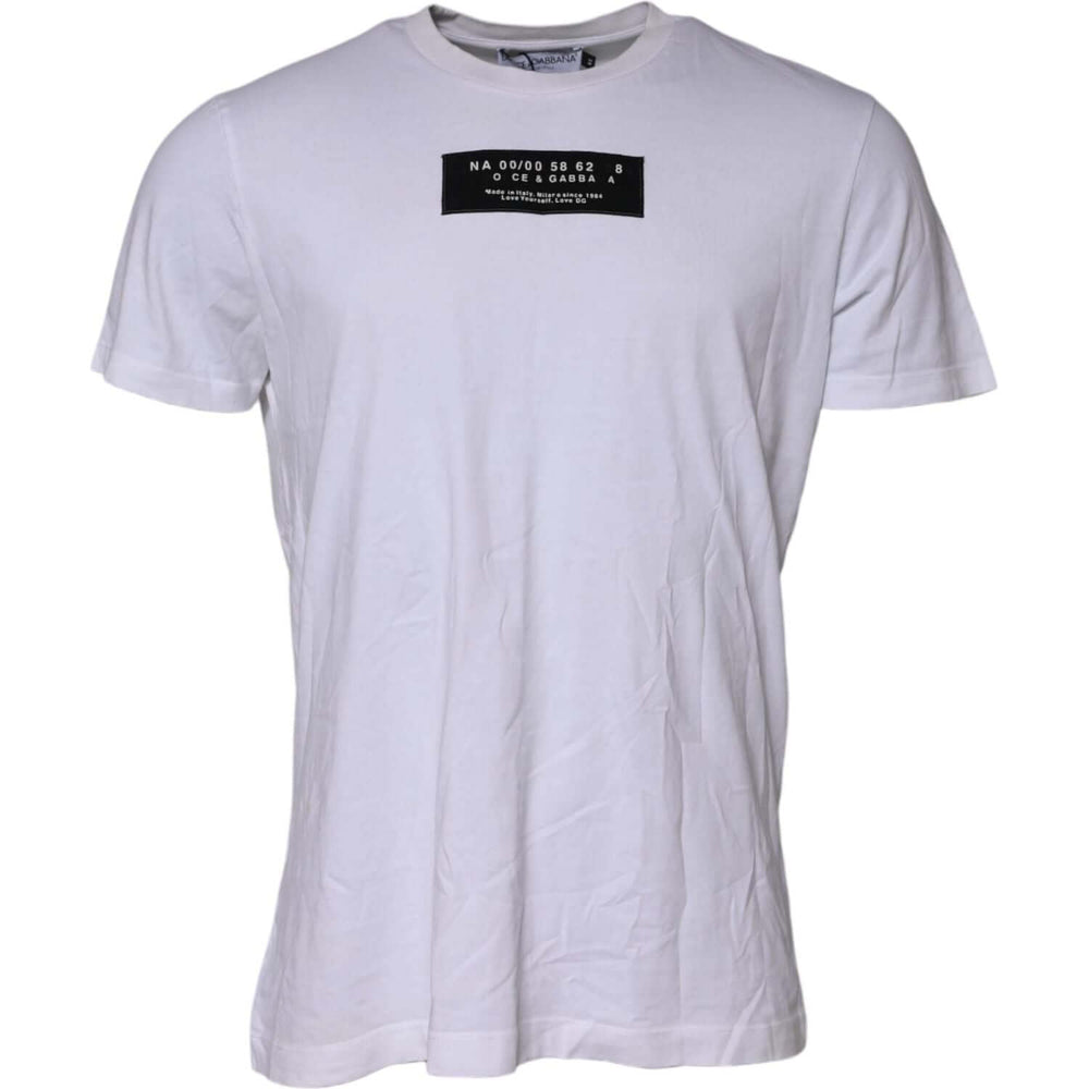 Dolce & Gabbana White Cotton Logo Patch Crew Neck T-shirt TSH90629-52