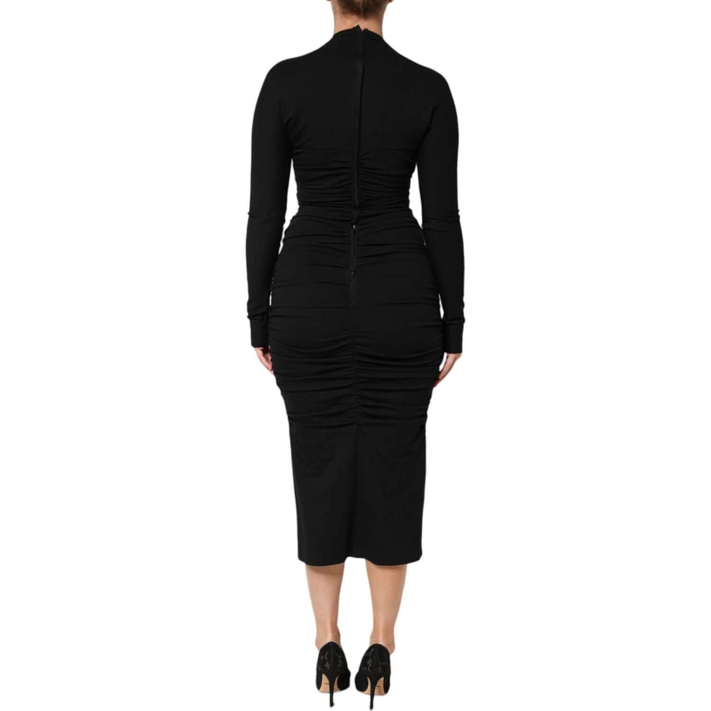 Dolce & Gabbana Black Long Sleeves Sheath Midi Dress DR81501-40