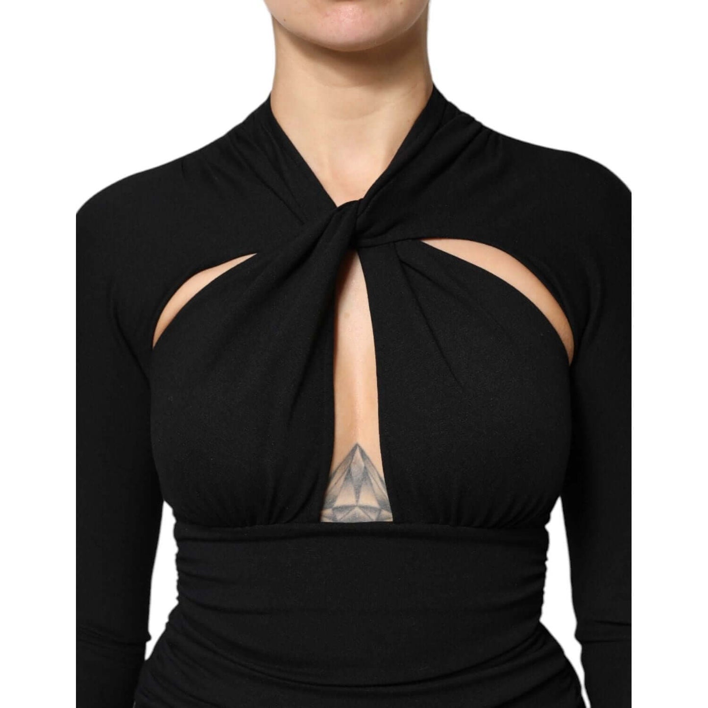 Dolce & Gabbana Black Long Sleeves Sheath Midi Dress DR81501-40